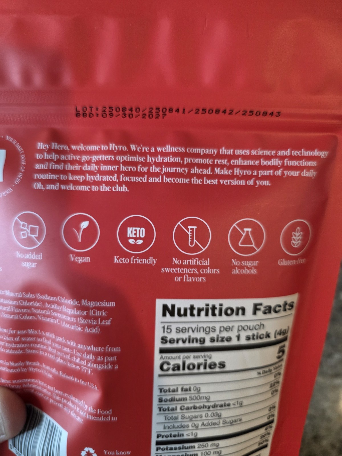 Hyro Hydrating Electrolyte Tropical Sugar Free Vegan Keto 15 Servings Exp 09/20…