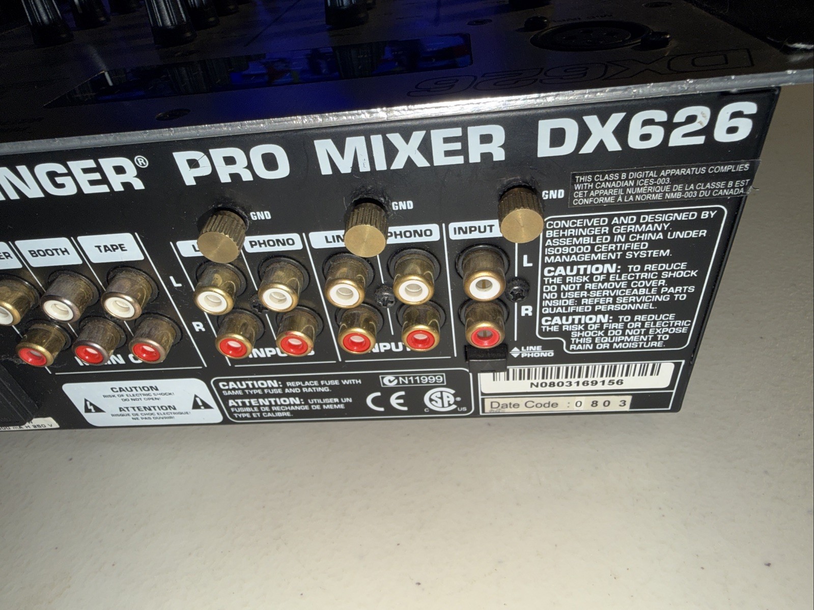 Behringer DX626 Professional 3 Channel DJ Mixer - Untested