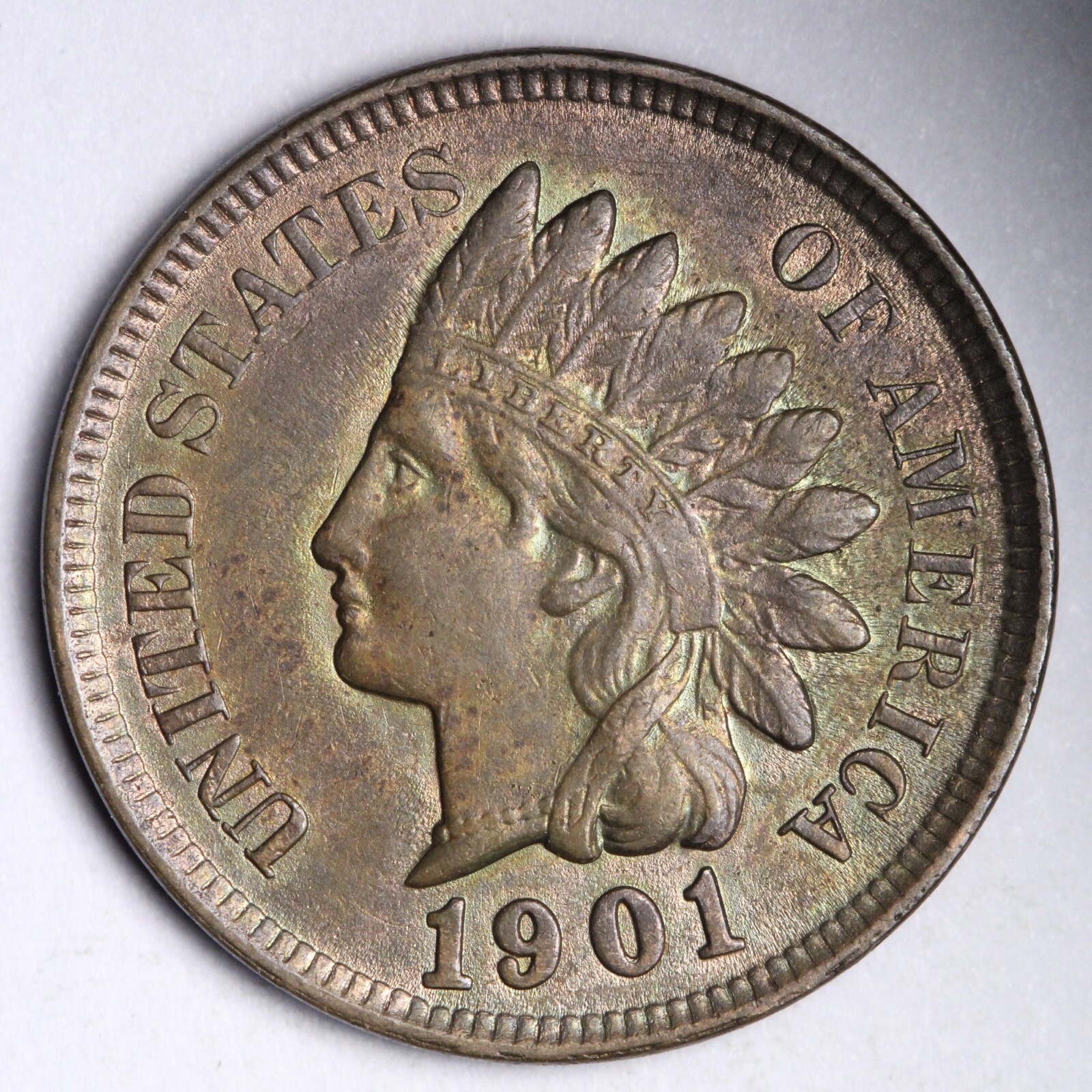 1901 Toned Indian Head Cent Penny CHOICE BU UNCIRCULATED MS E549 RSN