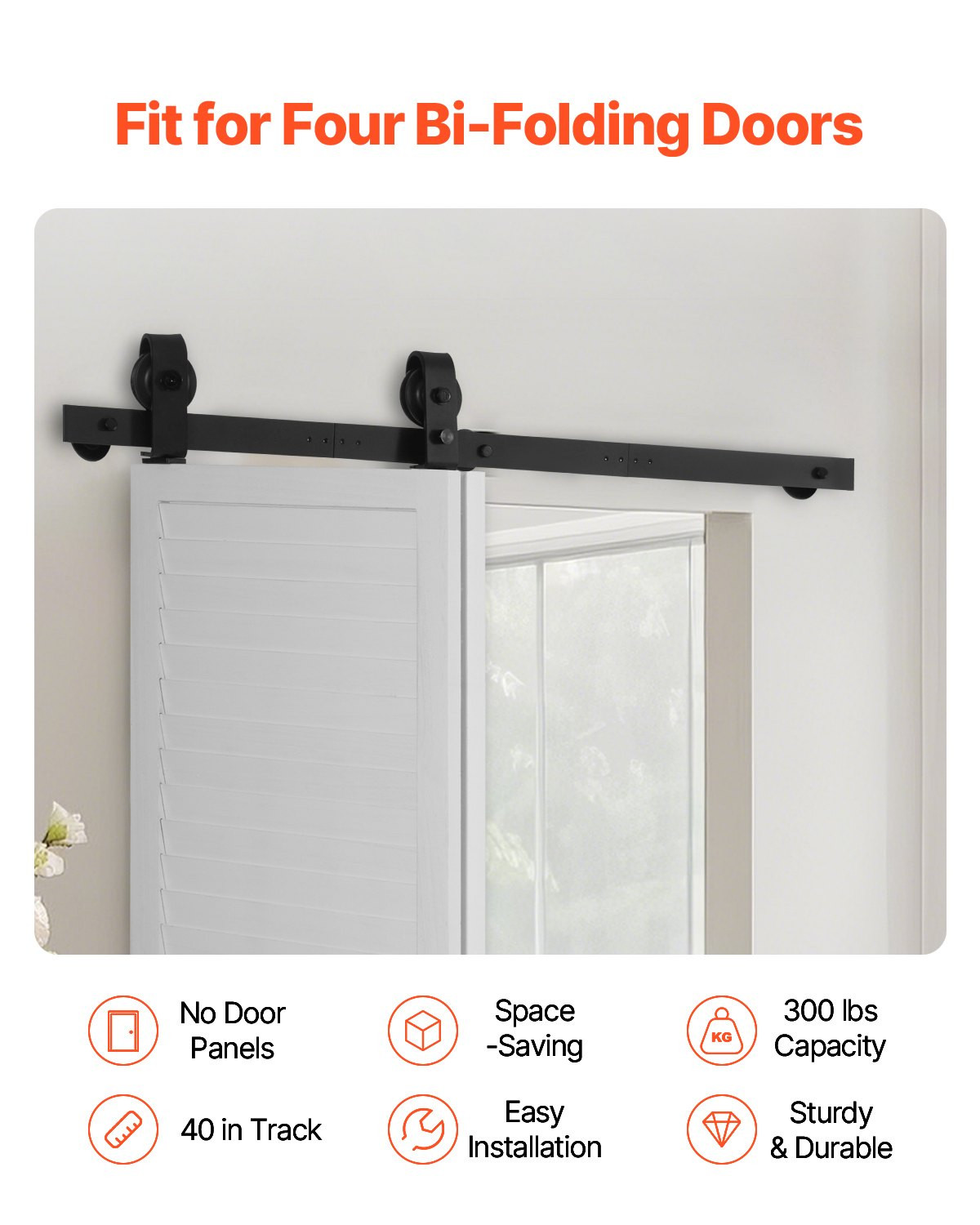 Bi-Folding Sliding Barn Door Hardware Track Kit 40" for Two 18" Doors
