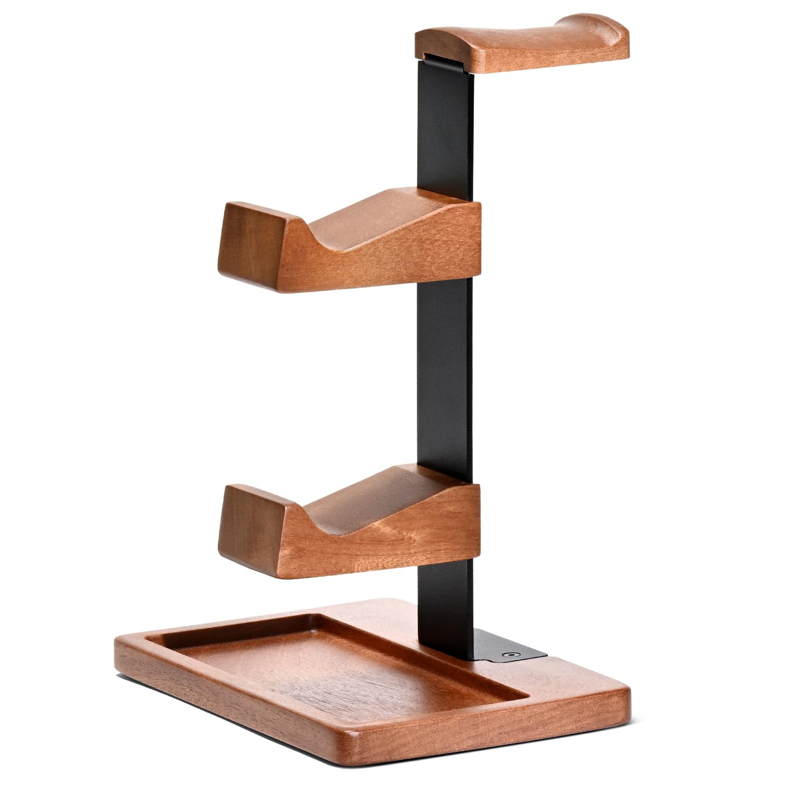 Solid Wood Controller Holder and Headphone Stand, Brown & Black