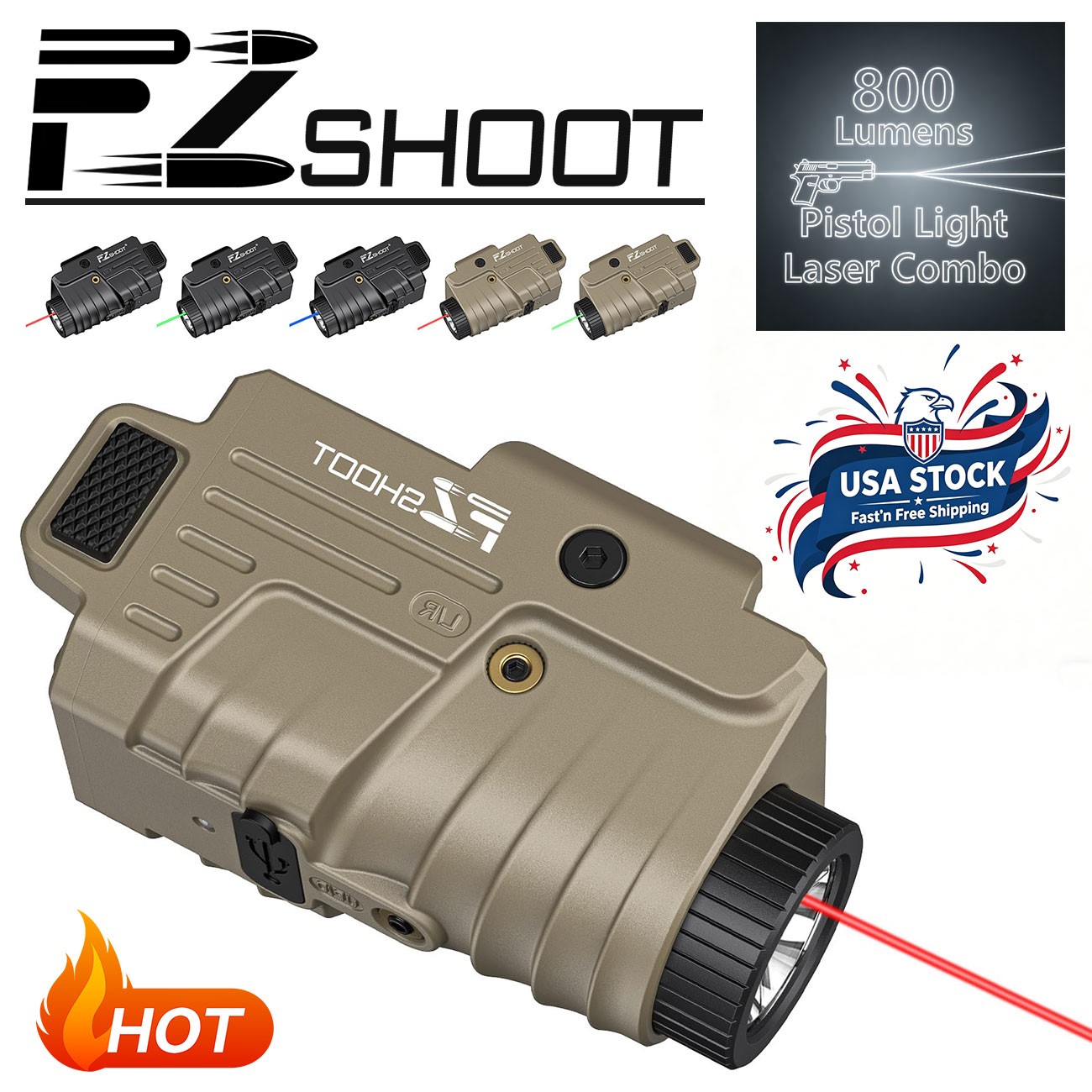 800 Lumens Light Laser Combo Rechargeable Compatible with Glock & Picatinny Rail