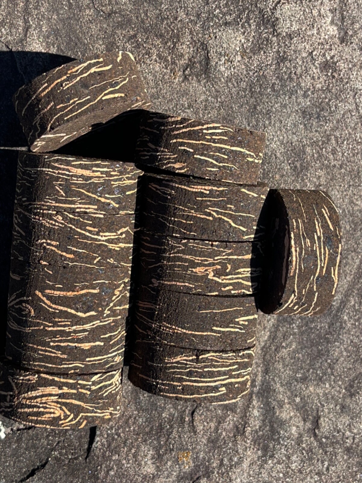 Cork Rings 12 Black Wave Burl  1 1/4" x 1/2" x 1/4" Hole, New!