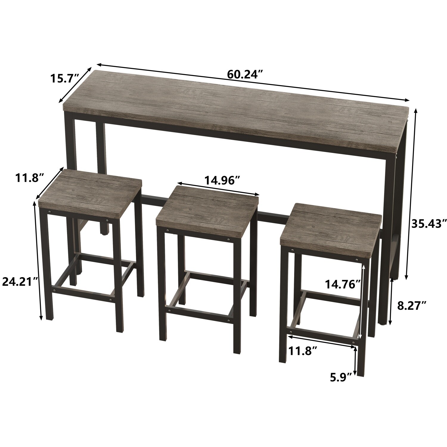 4 Piece Dining Table Set Table and 3 Stools Kitchen Breakfast Furniture
