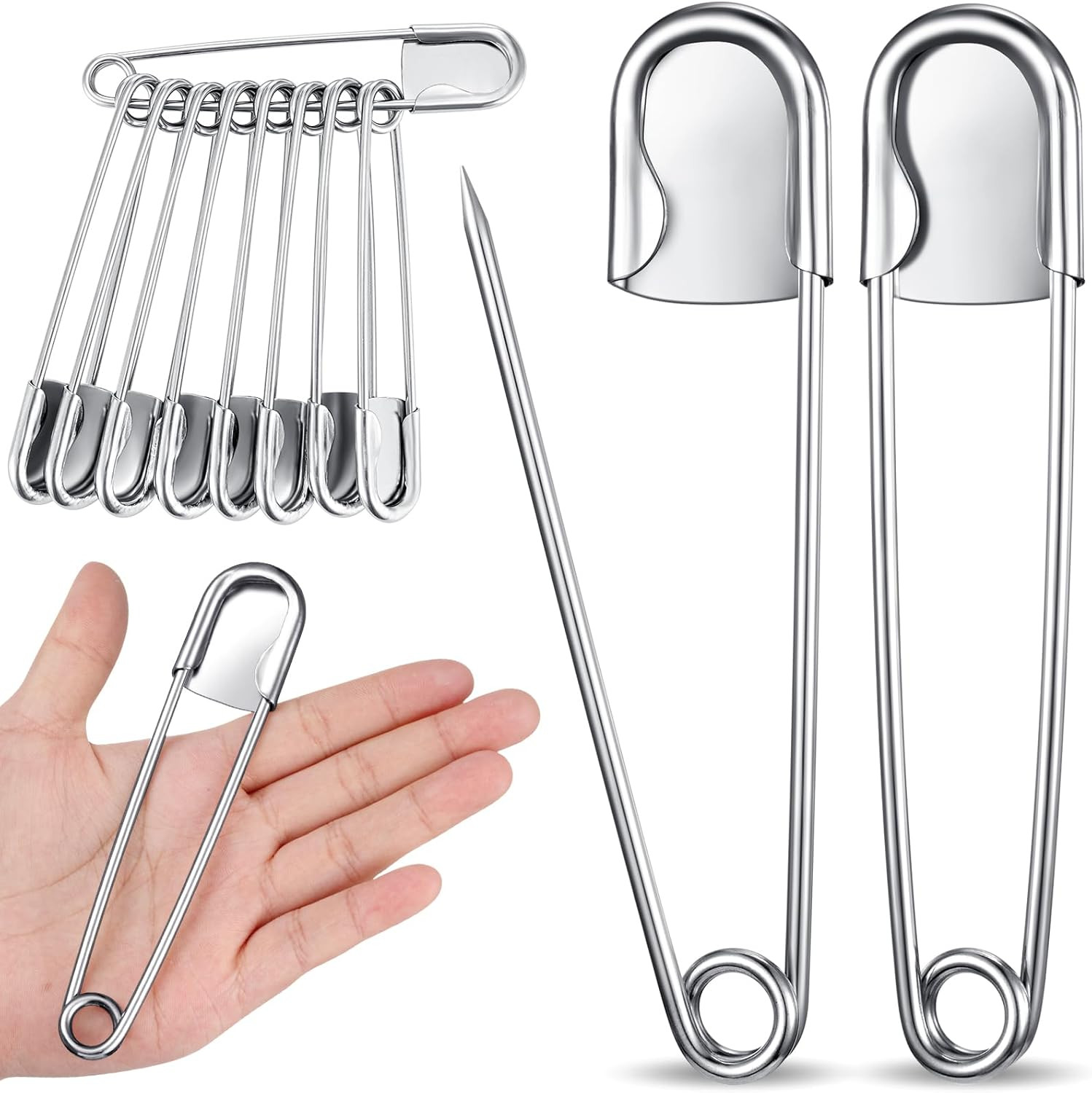 10 Pcs Large Safety Pins 5 Inch Jumbo Stainless Steel Safety Pins Heavy Duty Hug
