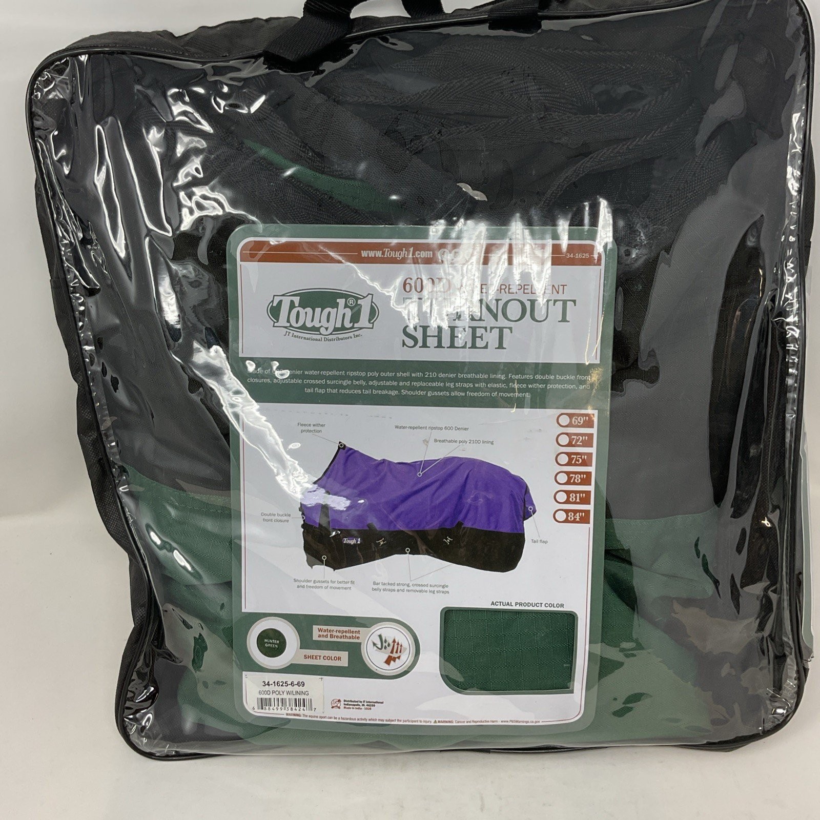 Tough 1 Turnout Sheet 600D Water-Repellent Hunter Green Size 69"
