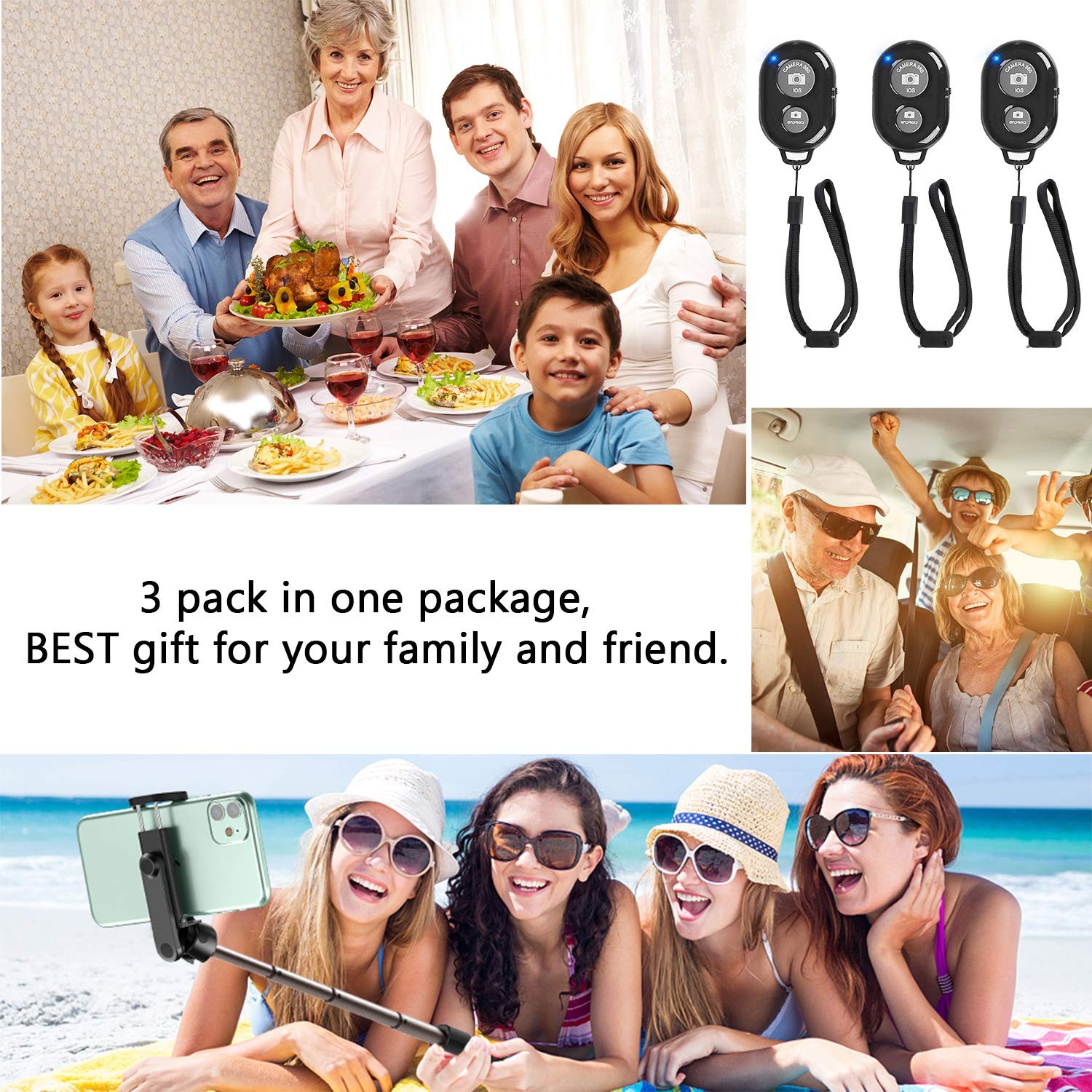 Wireless Remote Shutter for Cellphones and Tablets 3 Pack, AOQIYUE Bluetooth ...
