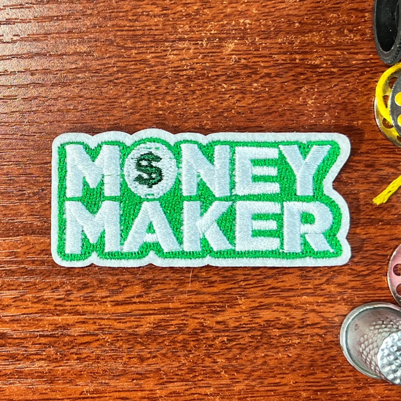 Money Maker Patch Hustle Grind Cash Dollars Embroidered Iron On 1.25x2.75"