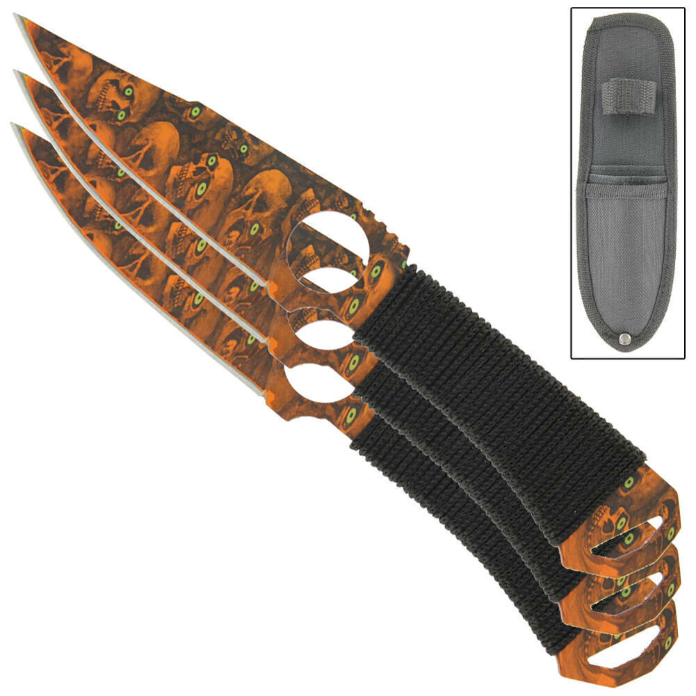 3PC DEMON CROSSROAD RITUAL ZOMBIE APOCALYPSE 8" THROWING KNIFE SET + SHEATH