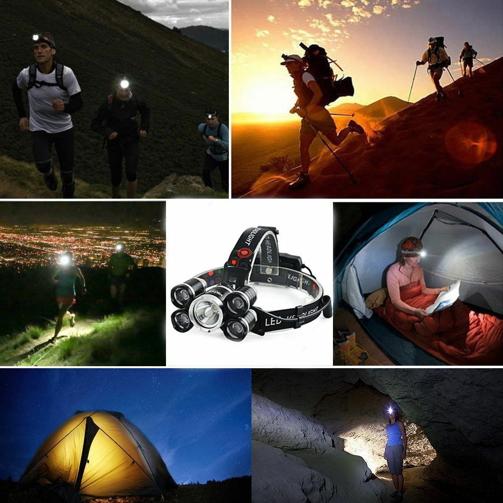 LED Headlamp 5 Head Headlight Flashlight Torch Light