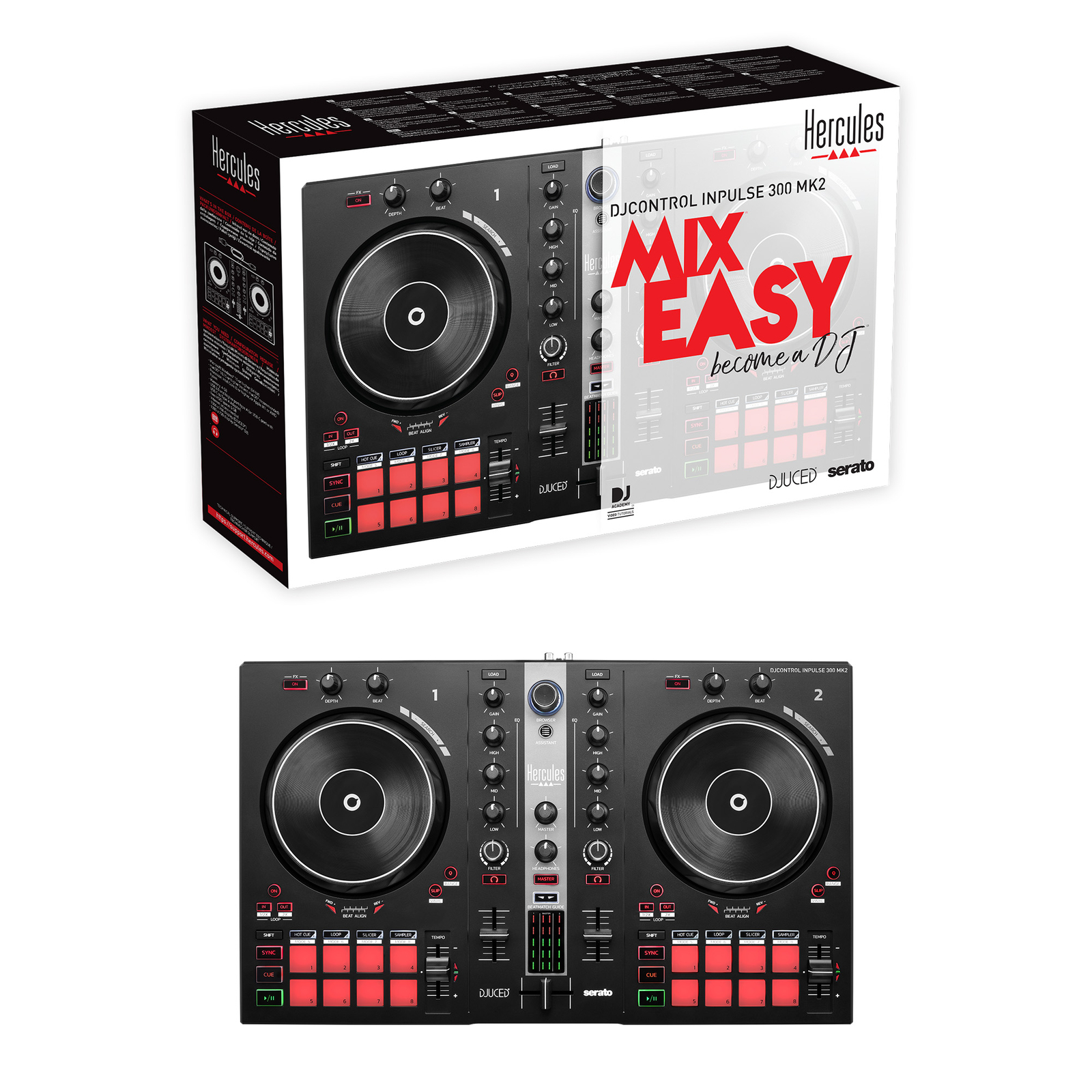 Hercules DJControl Inpulse 300mk2 2 deck DJ controller for Serato DJ Lite DJUCED