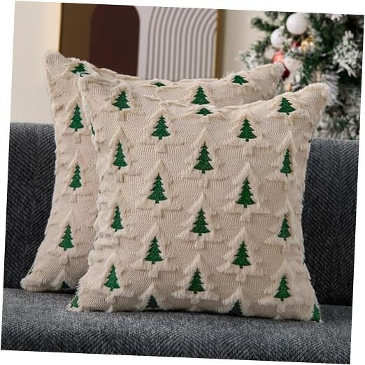 Christmas Pillow Covers 18x18 Set of 2 Double Xmas 18" x 18" (Pack of 2) Beige