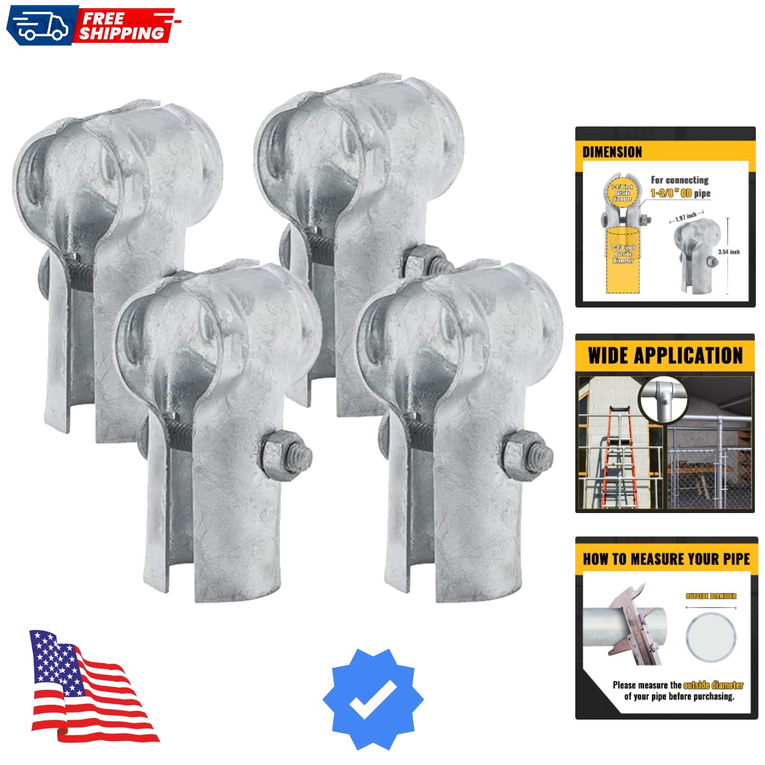 End Rail Clamps 1-3/8 Inch, Chain Link Fence Fittings, Panel T Connector for ...