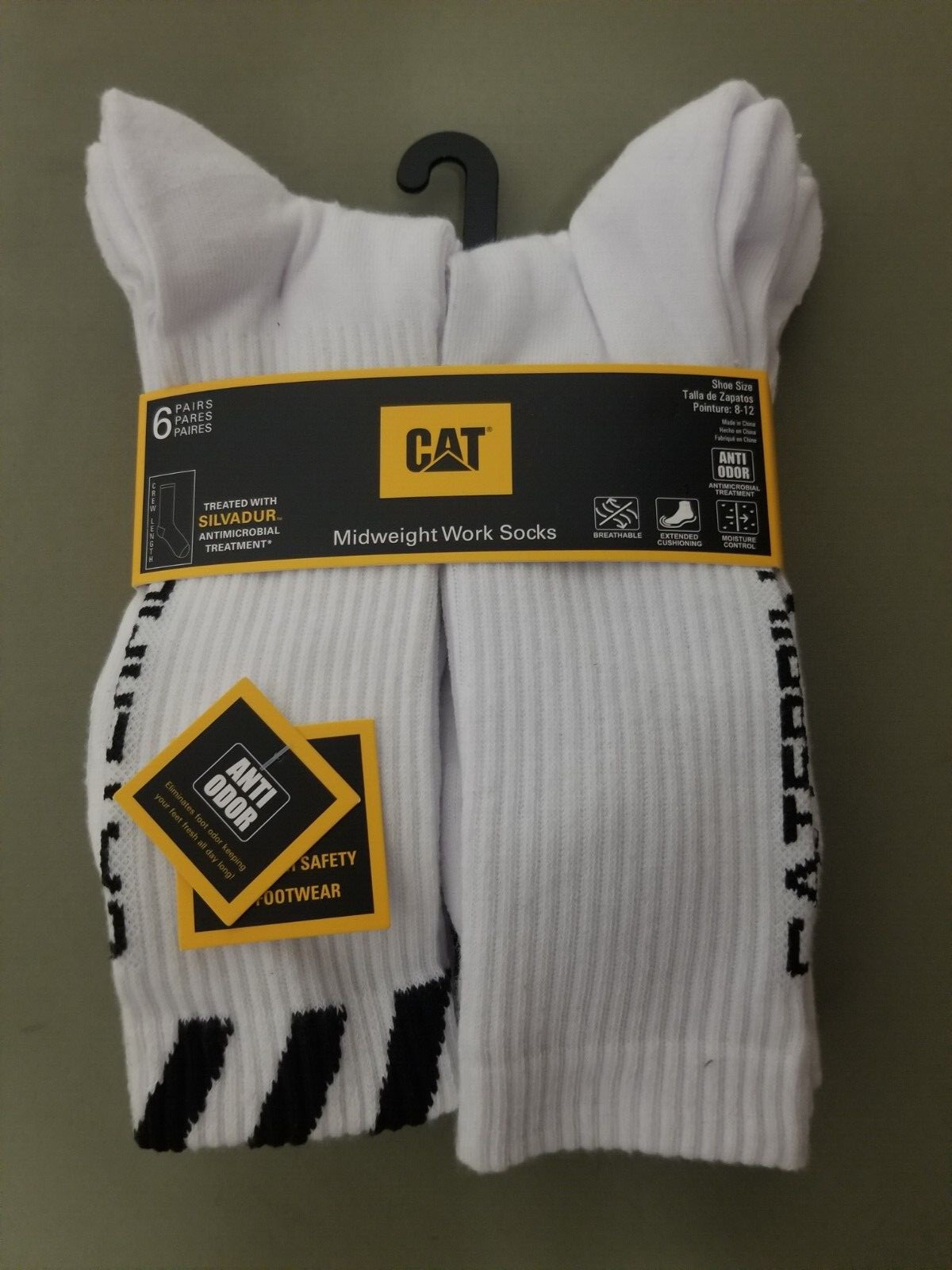 New Mens CAT Caterpillar 6 pair Mid Weight Crew Work Socks.