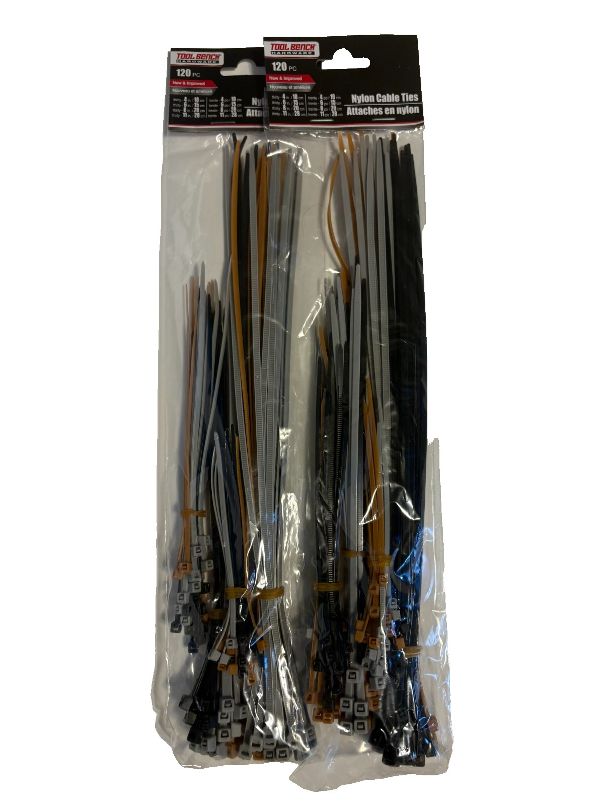2 Pack 240pc Nylon Cable Ties Assorted Sizes Black White Zip Ties Heavy Duty