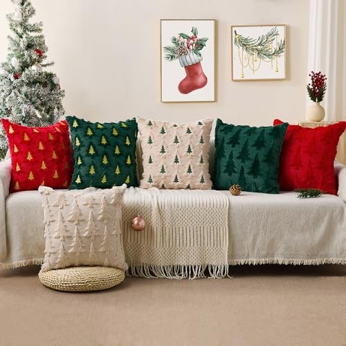 Christmas Pillow Covers 18x18 Set of 2 Double Xmas 18" x 18" (Pack of 2) Beige