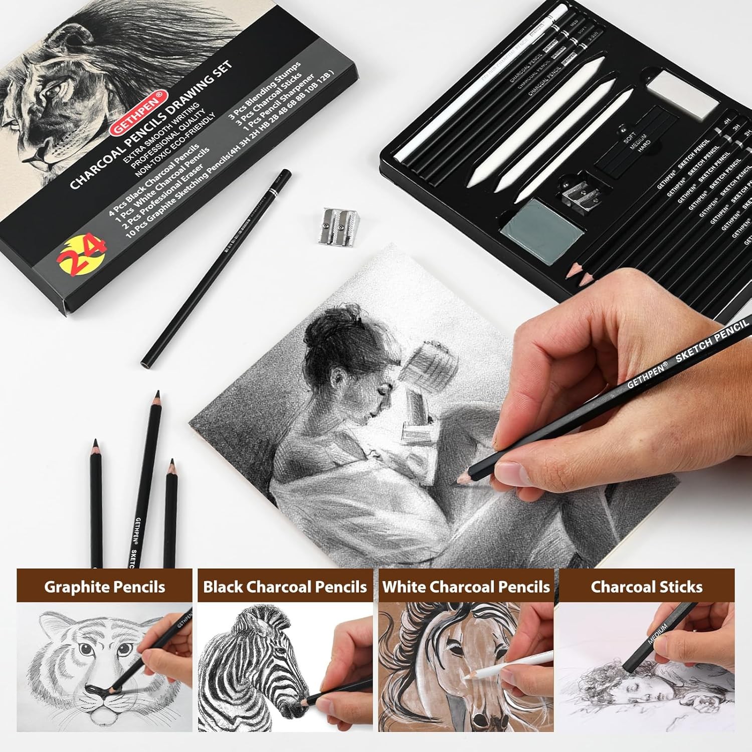 Drawing Sketching Pencil Set, 24 Piece Pro Artist Sketch Kit - Graphite...