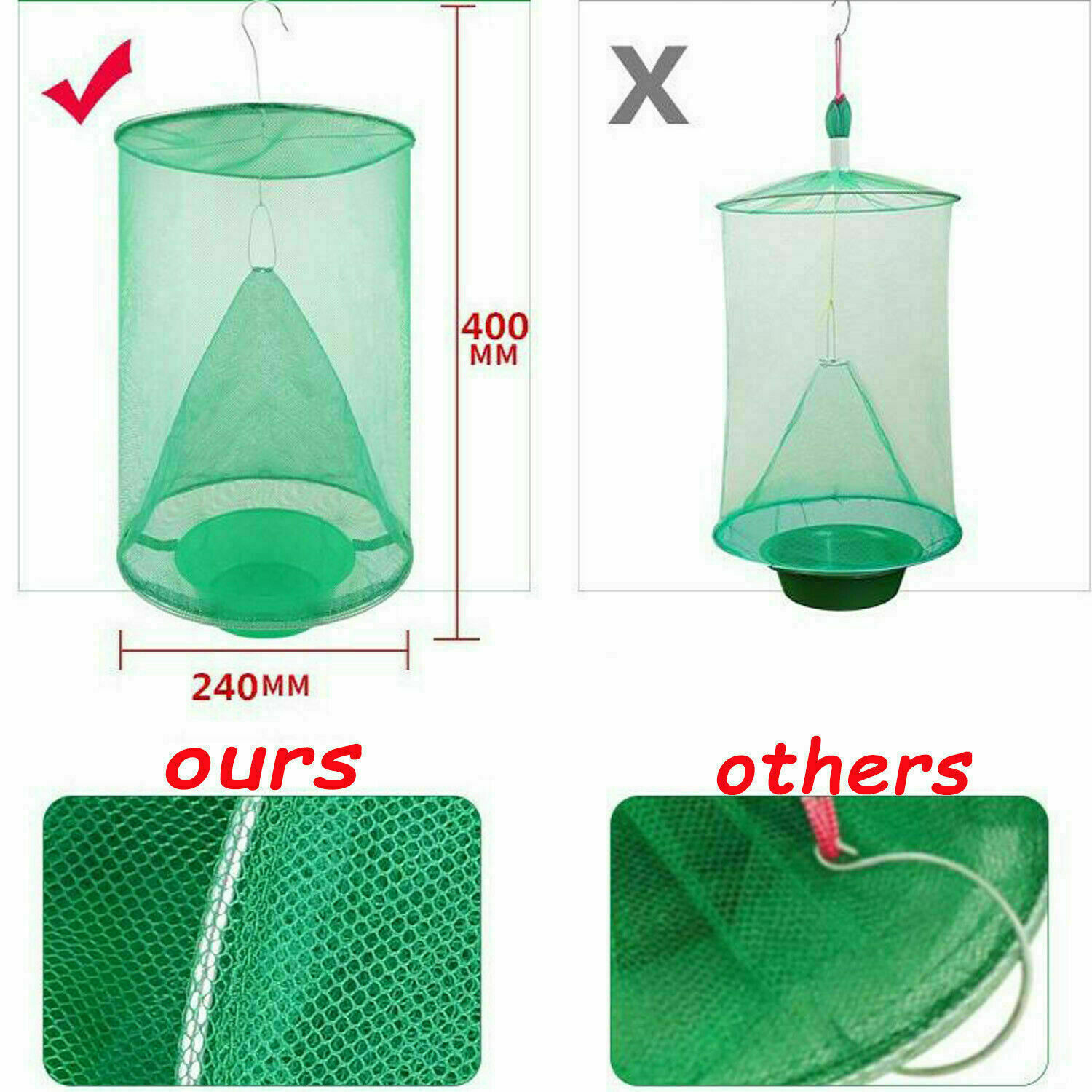 3 x The Ranch Fly Trap Reusable Fly Catcher Killer Cage Net Trap Pest Bug Catch