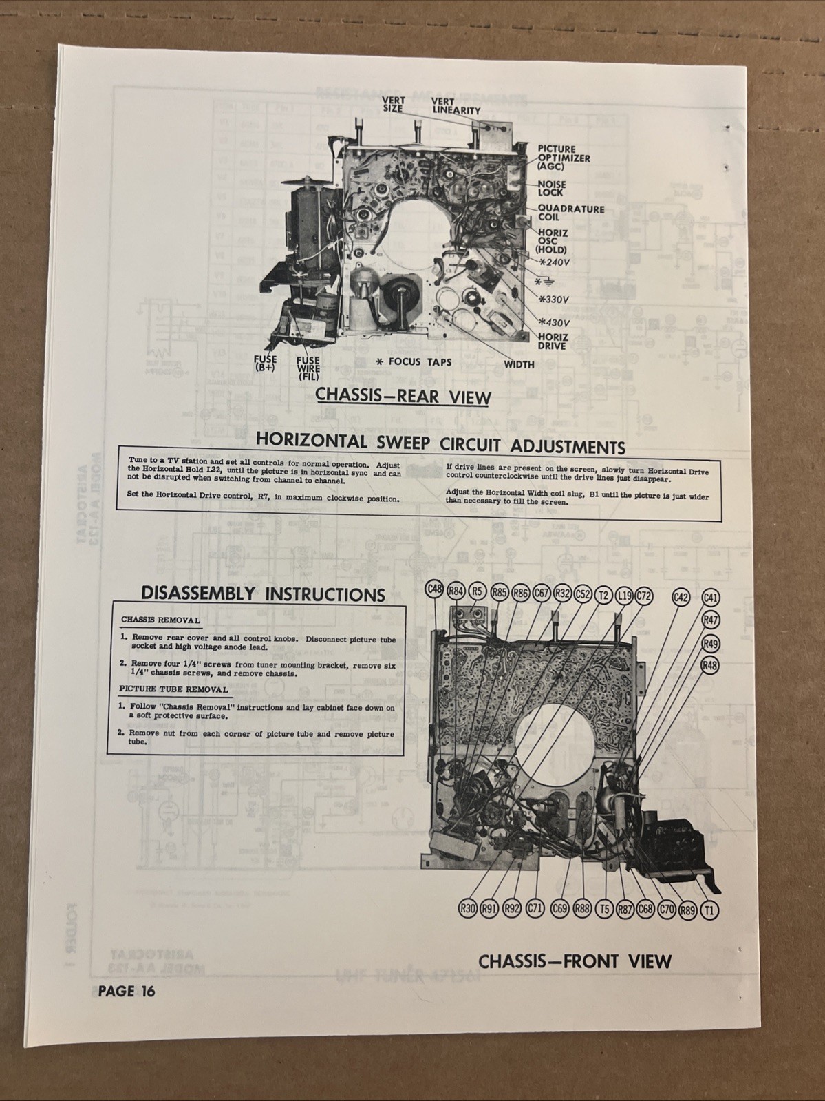 Vintage Sams Photofact Schematic 2-1967 ARISTOCRAT MODEL AA-123
