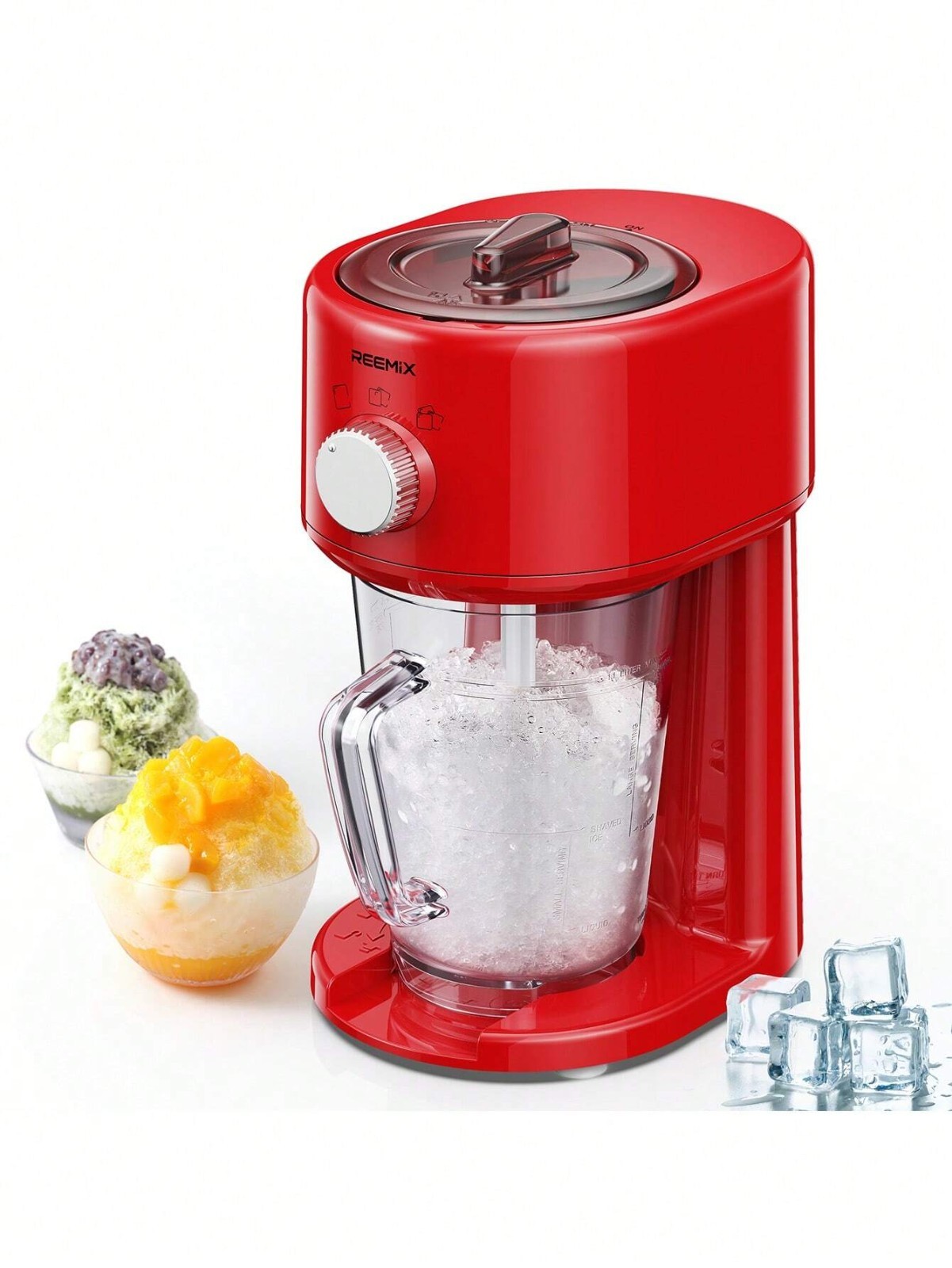 Electric Shaved Ice Machine Snow Cone Maker Adjustable Ice Crusher Portable Red