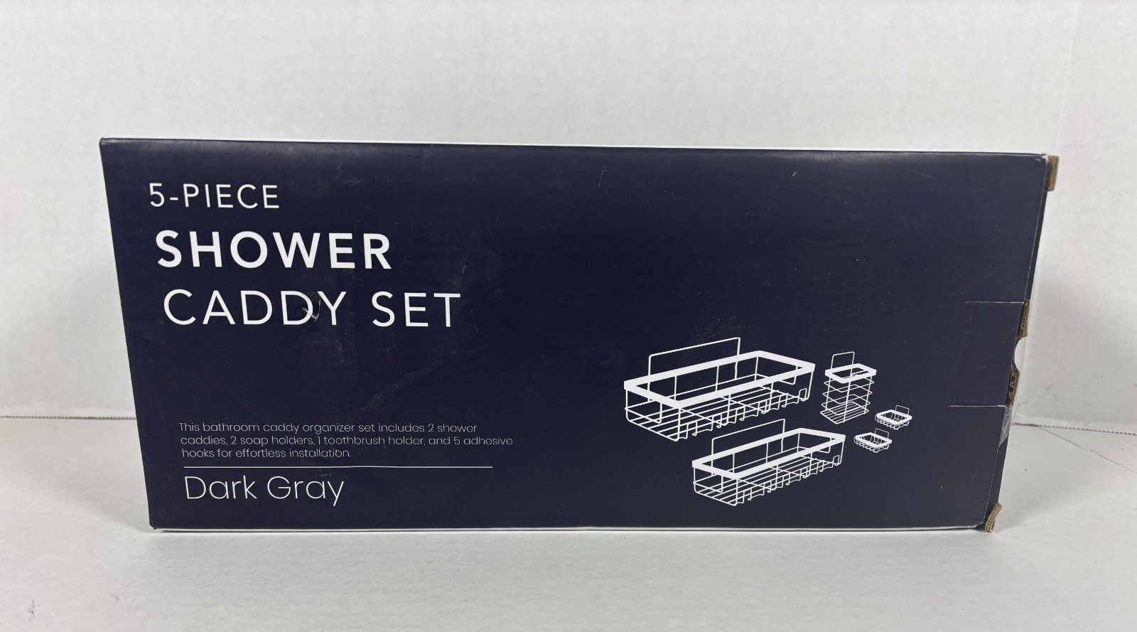 Clara Clark 5 Piece Shower Caddy Set Dark Gray