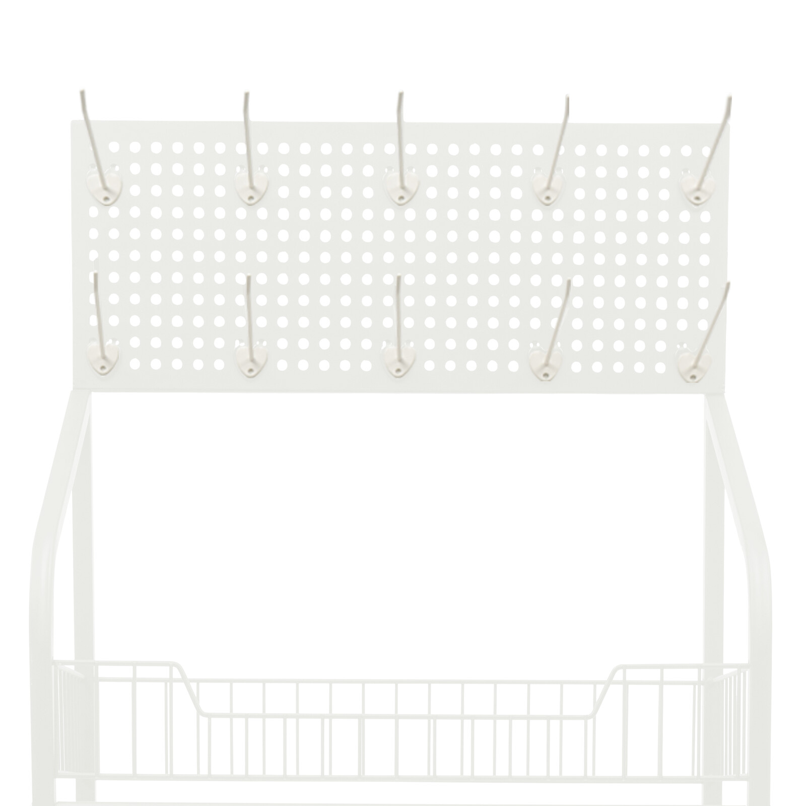 4-Tier Metal Snack Display Rack With Hooks & Wheels White