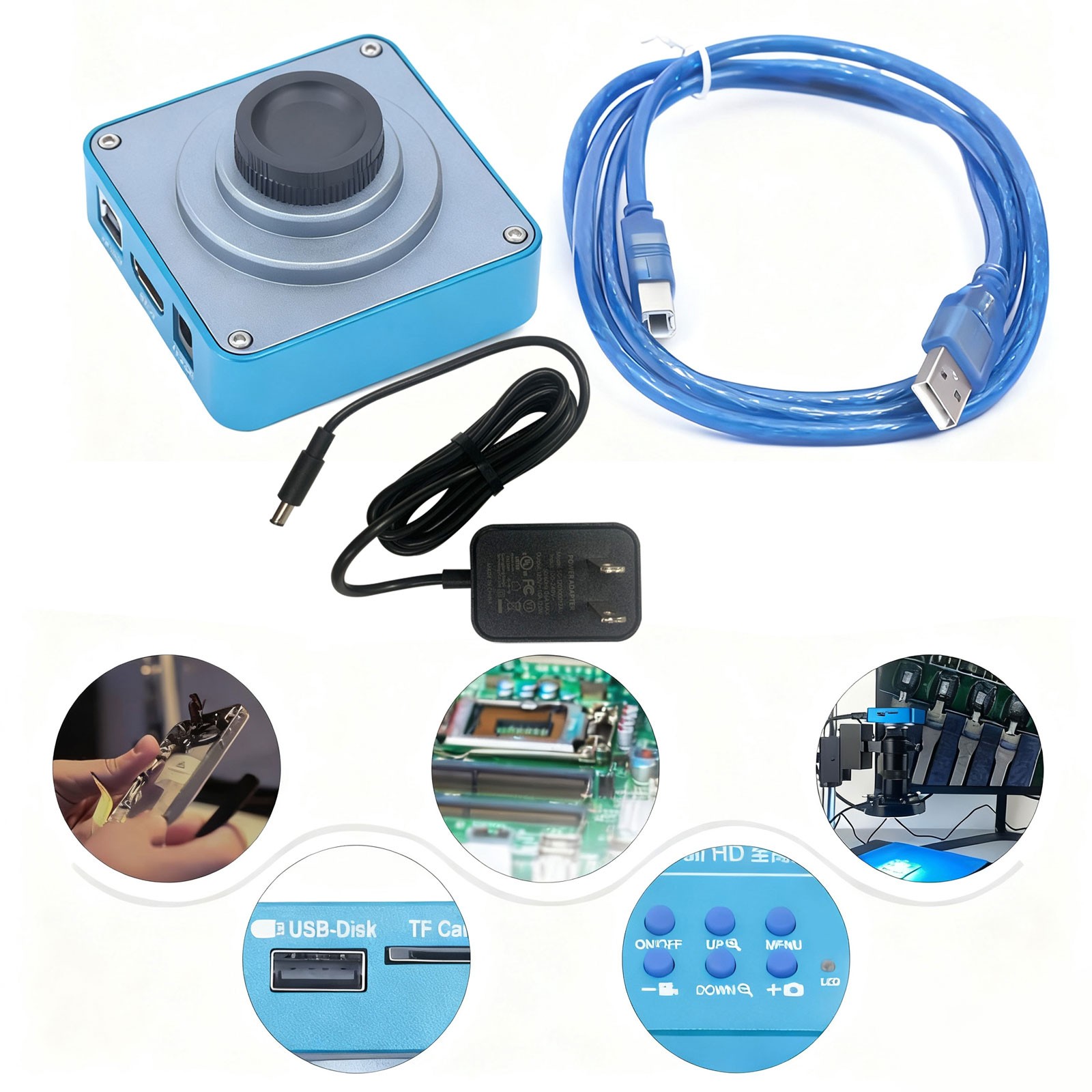New HD 1080p HDMI Industrial Digital Video Microscope Camera C Mount USB Blue