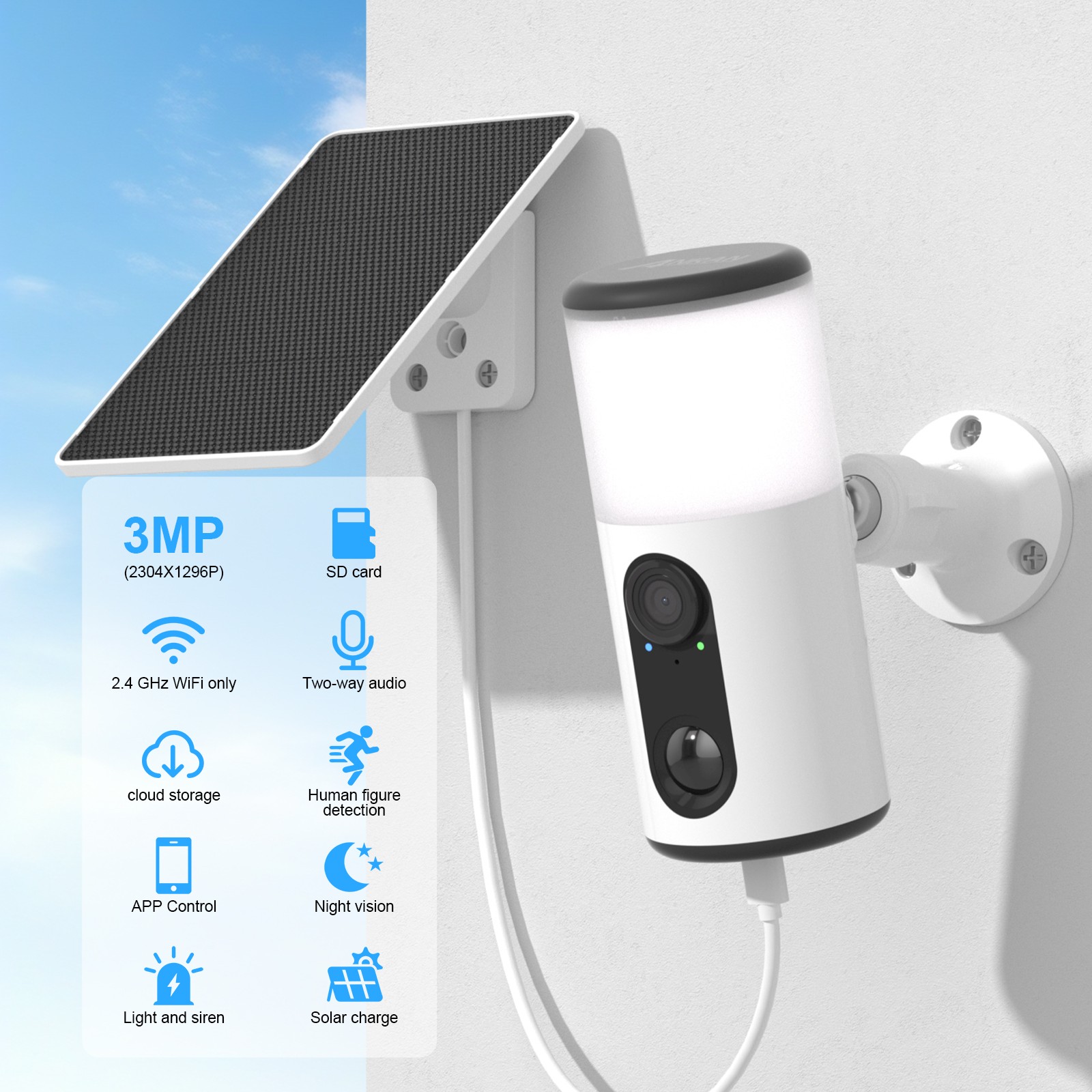 ANRAN 2K Wireless Solar Battery Floodlight Security Camera Home WIFi CCTV Camera