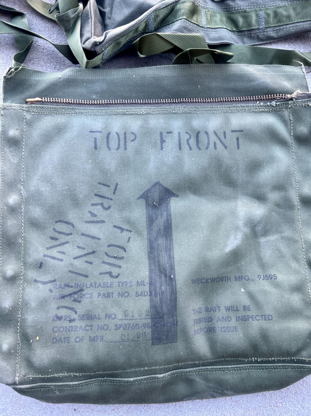 USAF USGI Pilots Survival Bag Heavy Canvas Raft Inflatable Bag Only