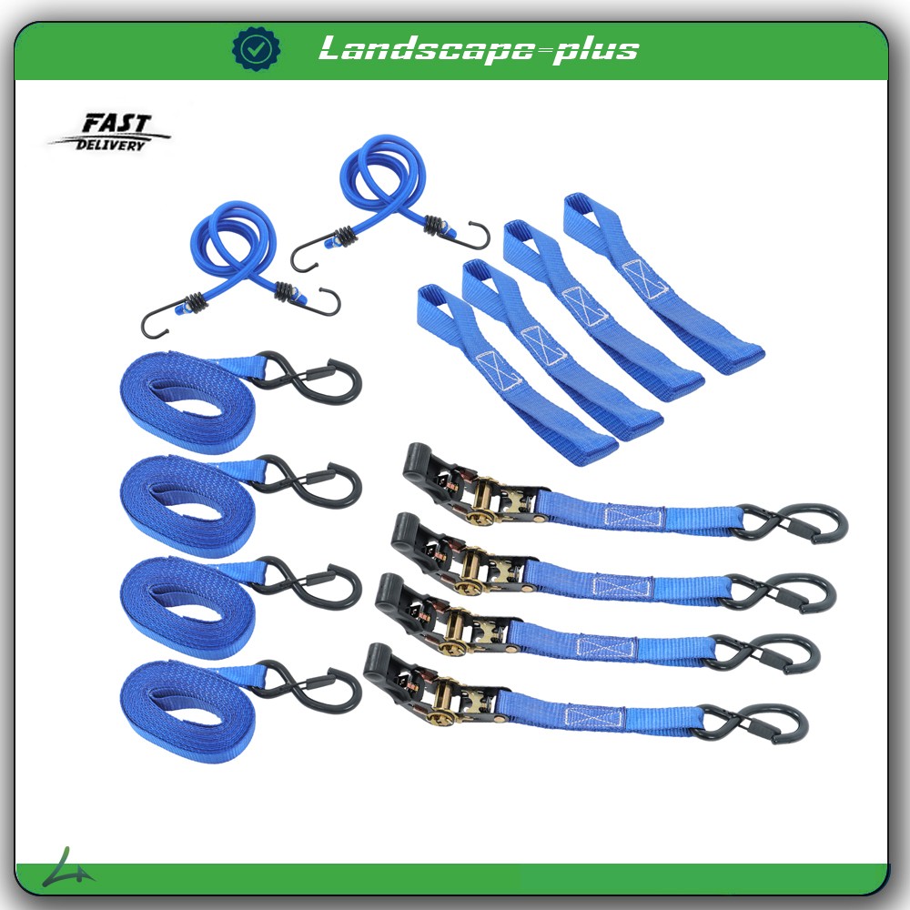 4 Pack 1" × 15 Feet Heavy Duty Tie Downs 2200Lbs Ratchet Straps W/ S Hook Blue