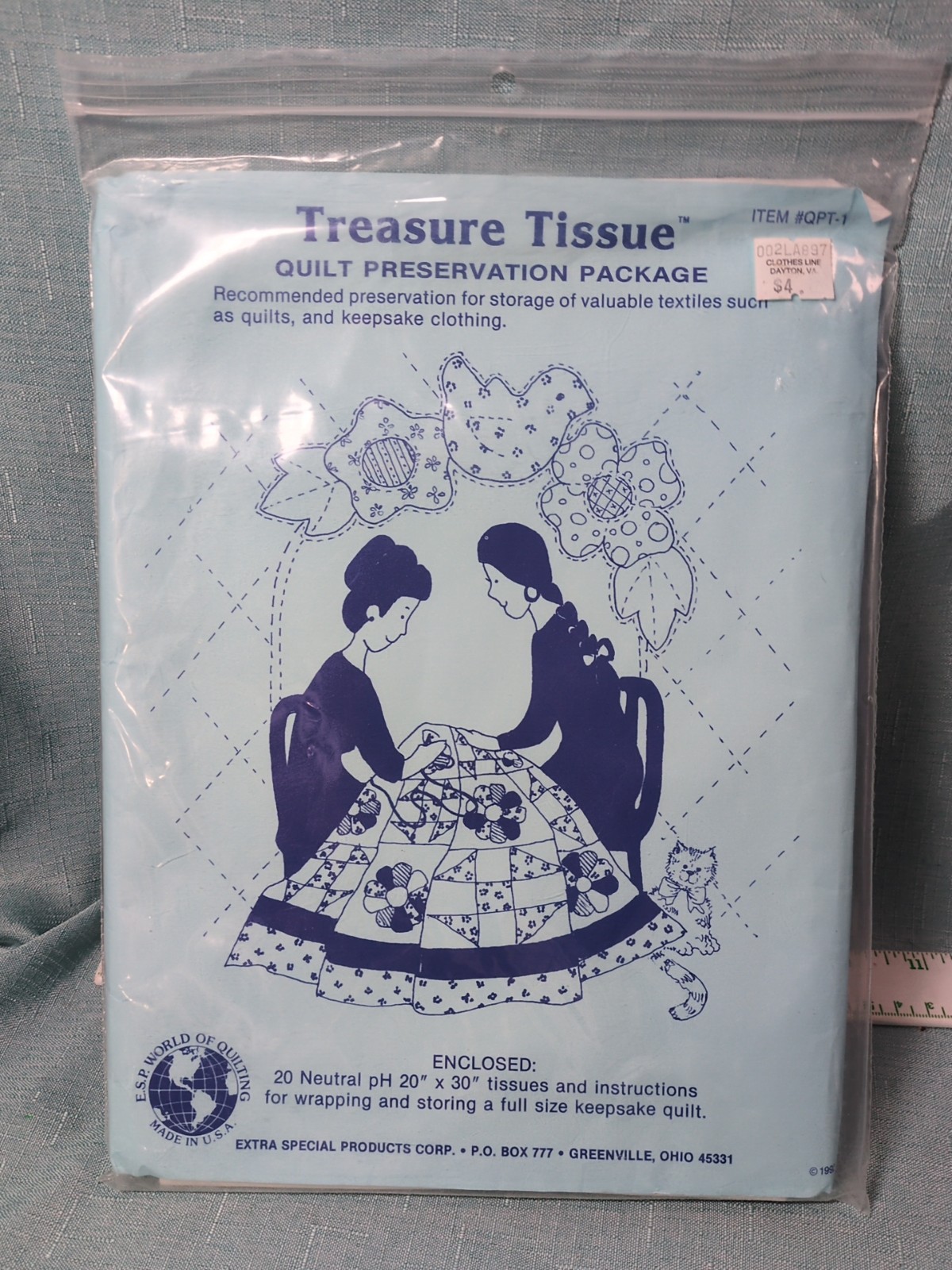 Quilt Preservation Package Treasure Tissue Heirloom Vgt 1992 Neutral ph 20" X30"