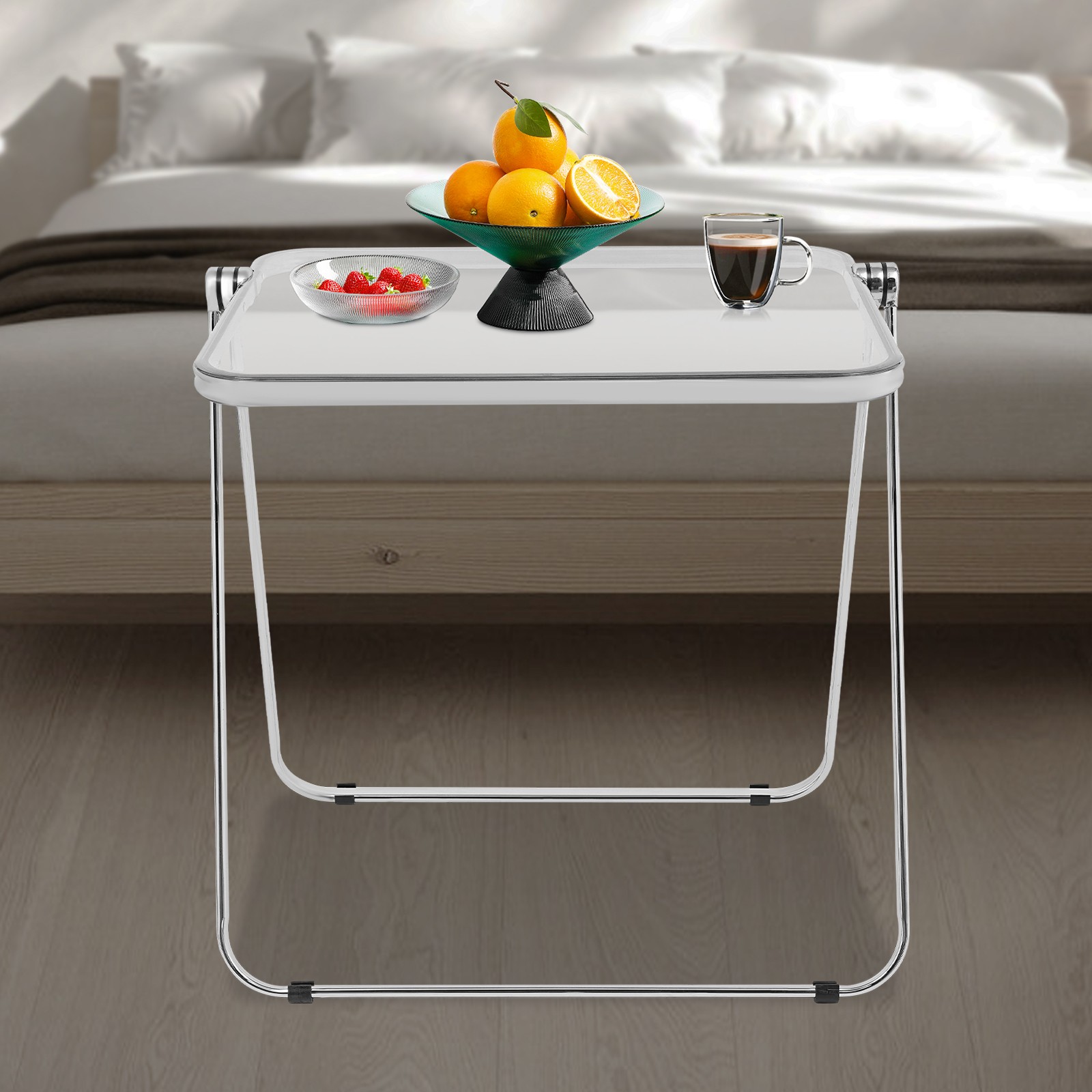 Silver& Clear Foldable Side Table Tiny Computer Desk for Home Office Indoor