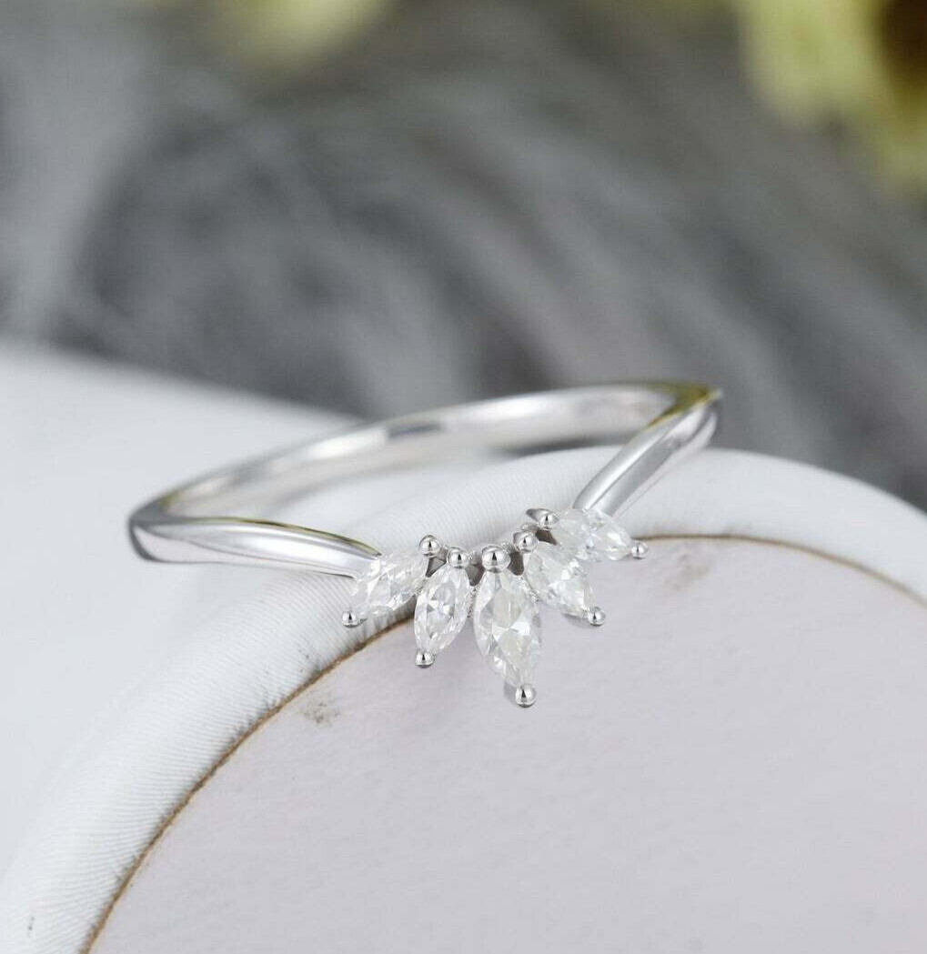 1/2Ct Marquise Cut Cubic Zirconia 5-Stone Wedding Band In 925 Sterling Silver