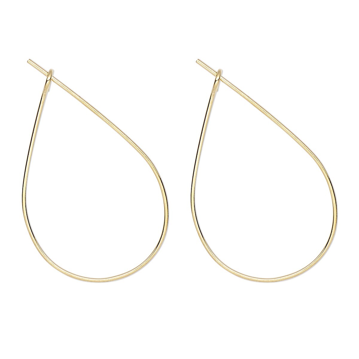 Ear Wire, 100 Gold Plated Brass 23 Gauge 27x17mm Teardrop Hoop Earrings
