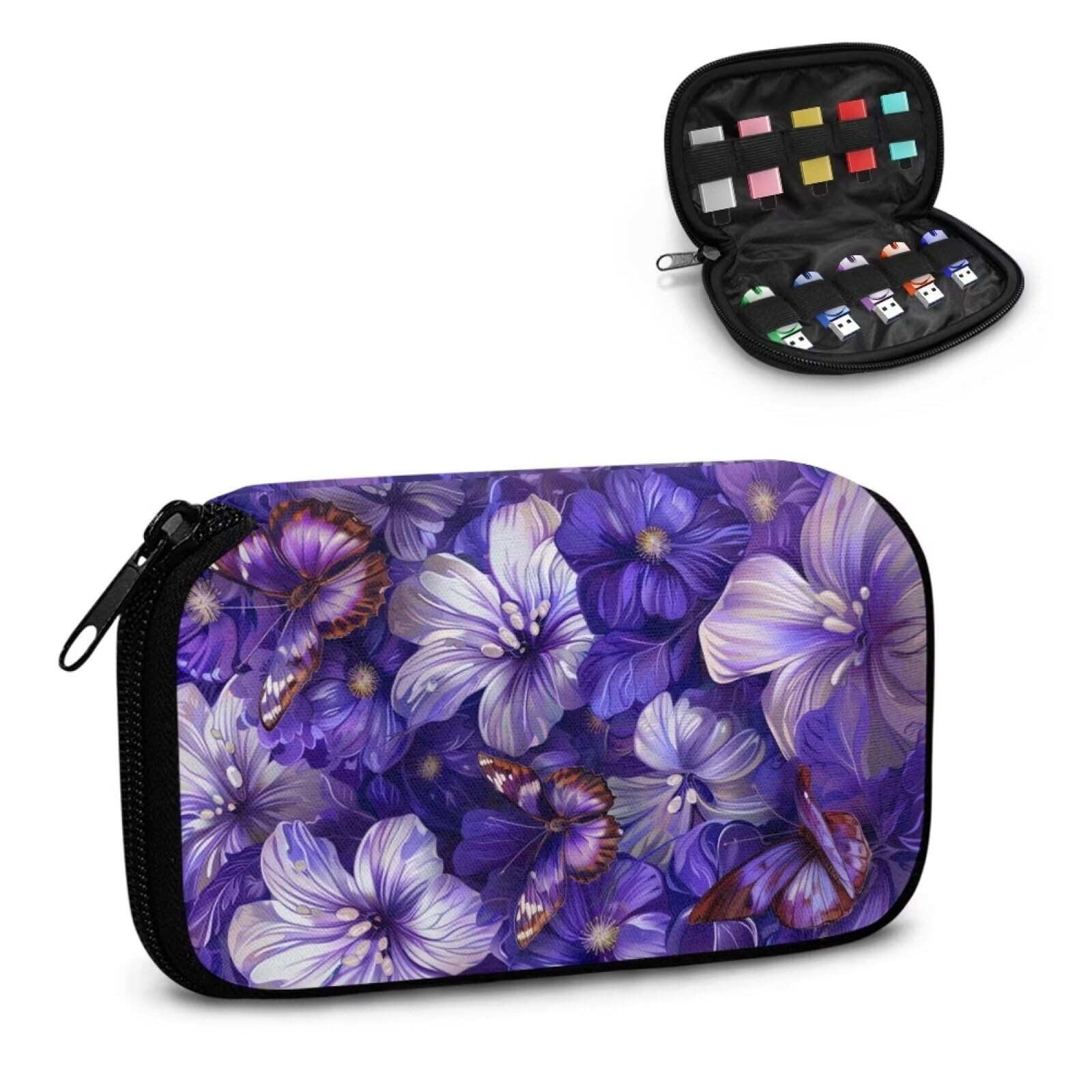 Flower Butterfly Print USB Flash Drive Case Thumb Drive Case, Portable USB Ho...