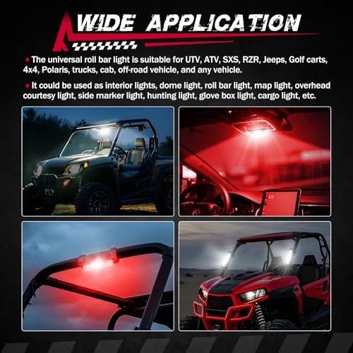 UTV Dome Light, FASTCHOY AUTO Roll Bar Light Interior Dome Lights Red and White