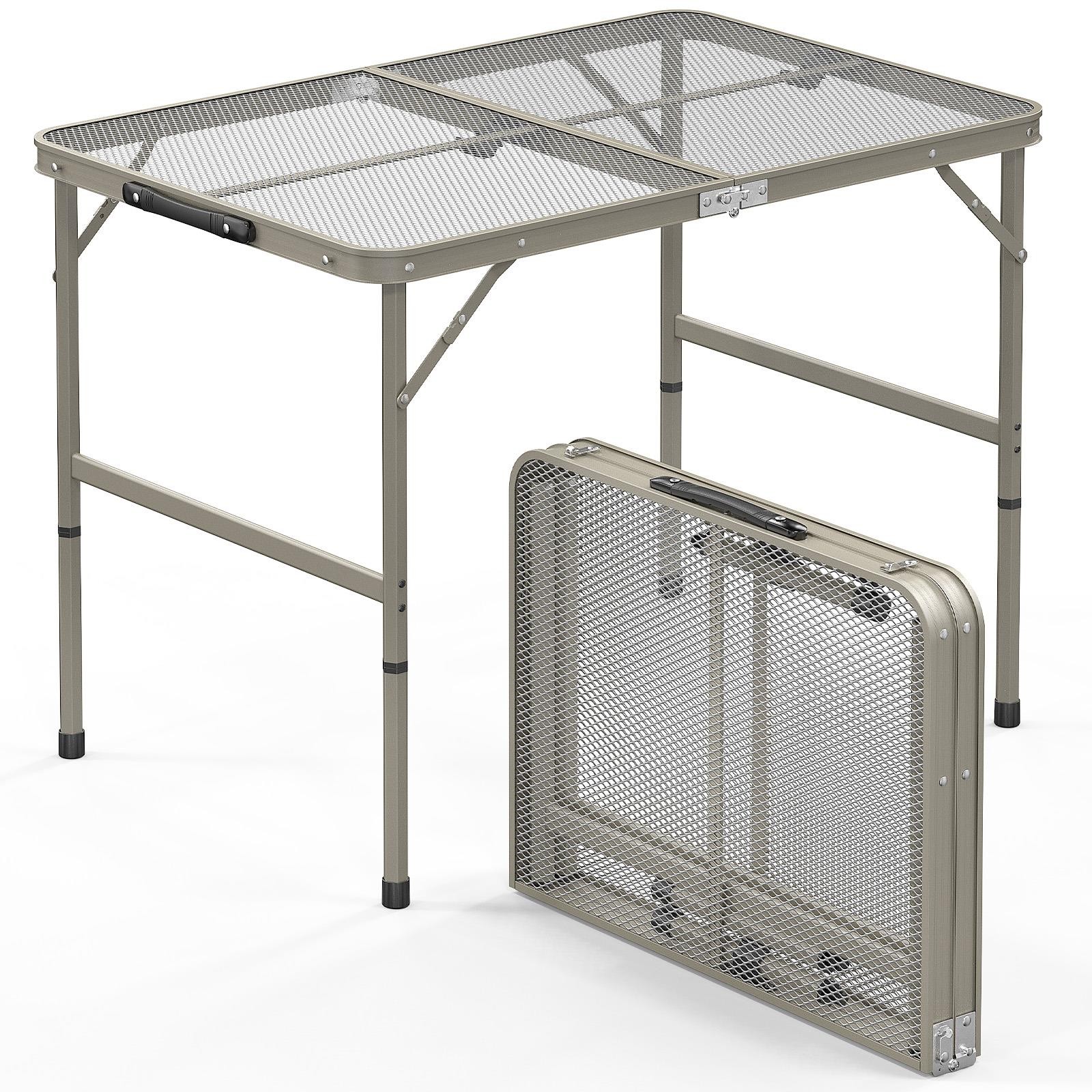 Camping Table, 3 ft Folding Grill Table with Mesh Desktop Portable Aluminum Out