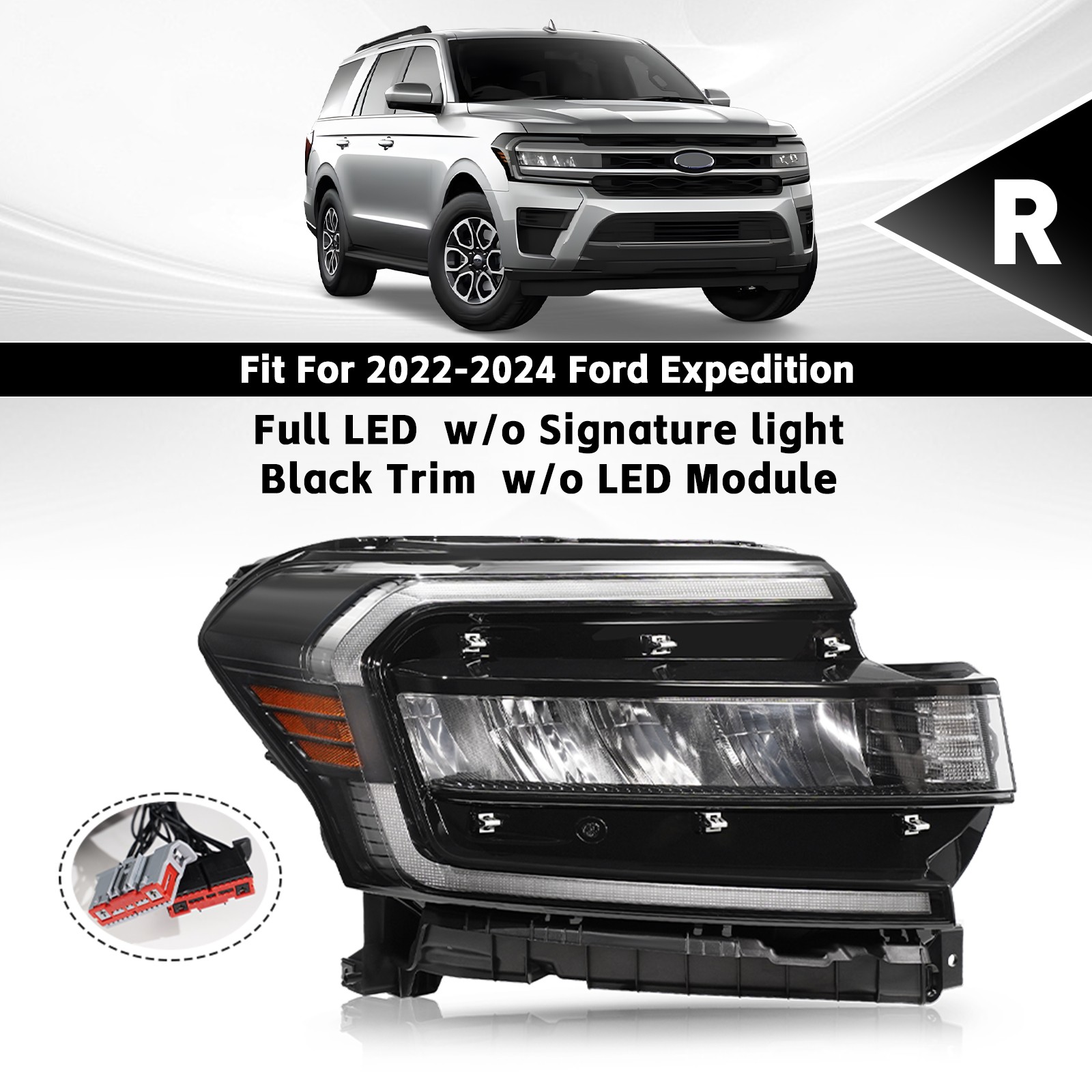 Full LED Headlight For 2022-2024 Ford Expedition w/o Signature Light Right Side