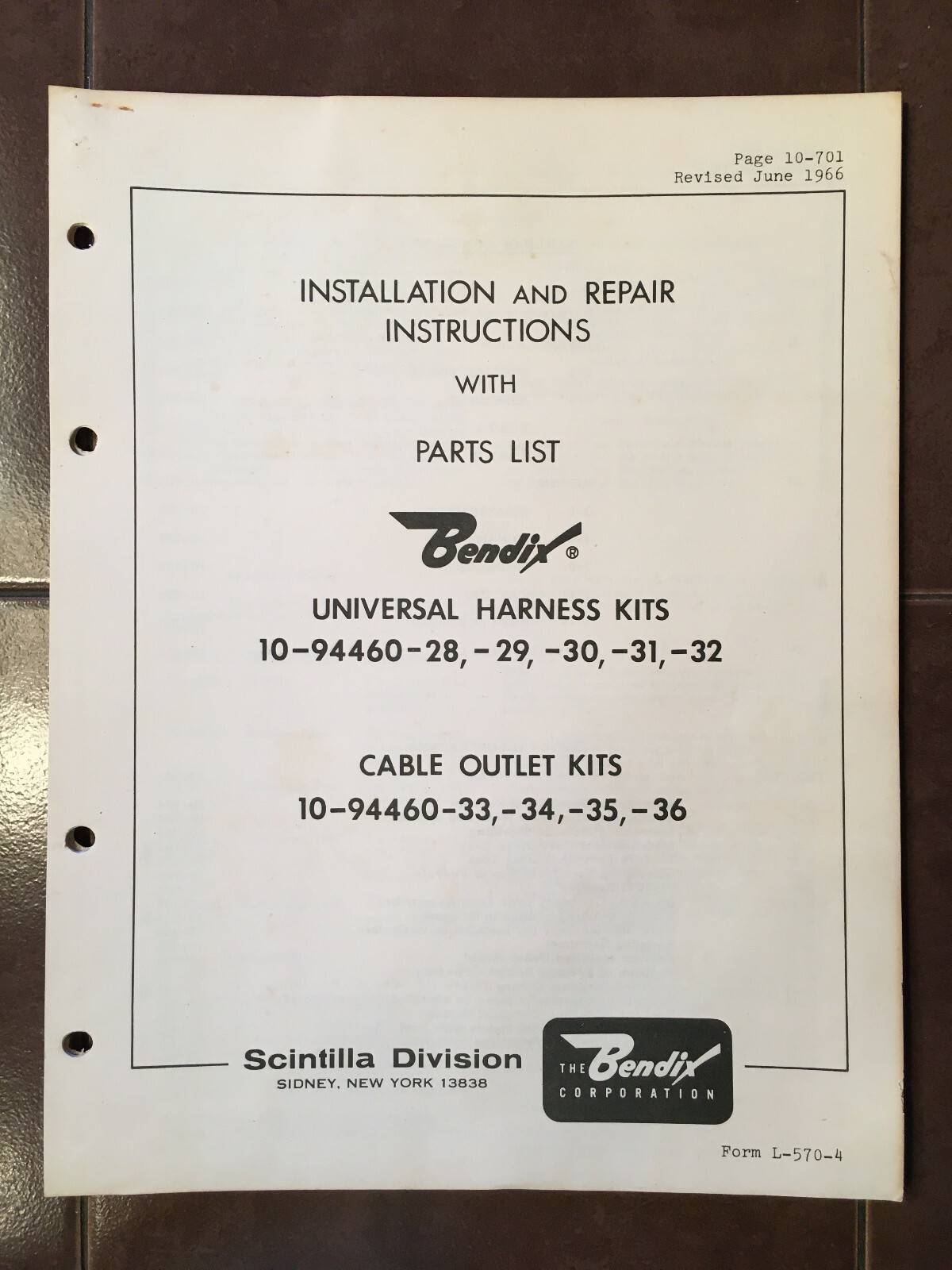 Bendix Universal Harness Kits Install, Repair & Parts Instructions Booklet