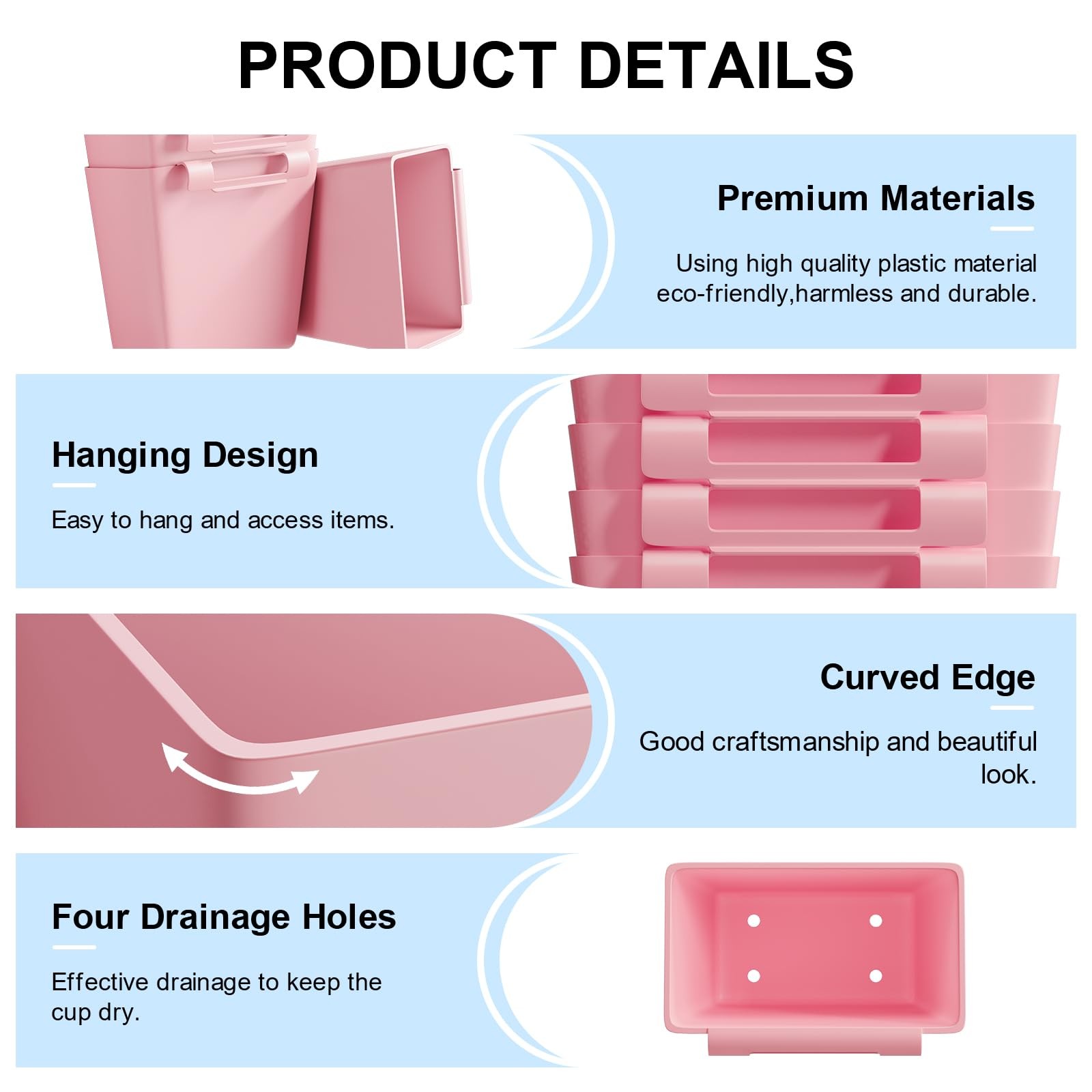 Rolling Cart Accessories, 6 Pack Pink Plastic Hanging Cup Holders, Rolling Ca...