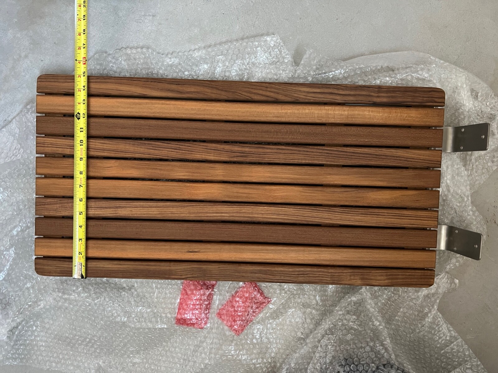Brown teak wood shower bench new.