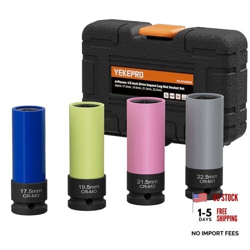 4-Piece 1/2 inch Drive Thin Wall Impact Sockets (17.5, 19.5, 21.5, 22.5mm),