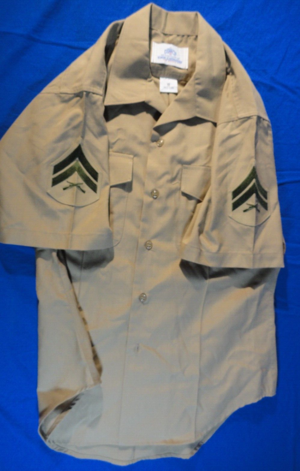 DSCP USMC MARINE CORPS KHAKI SHADE QUARTER SLEEVE UNIFORM BUTTON UP SHIRT 16