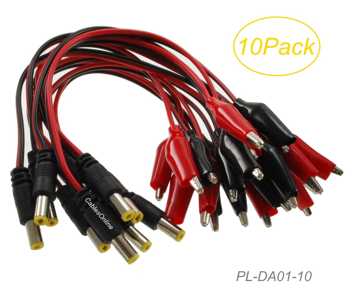 10Pack 10" 5.5mm/2.1mm DC Power Male to 2x Aligator Clips CCTV Camera Test Cable