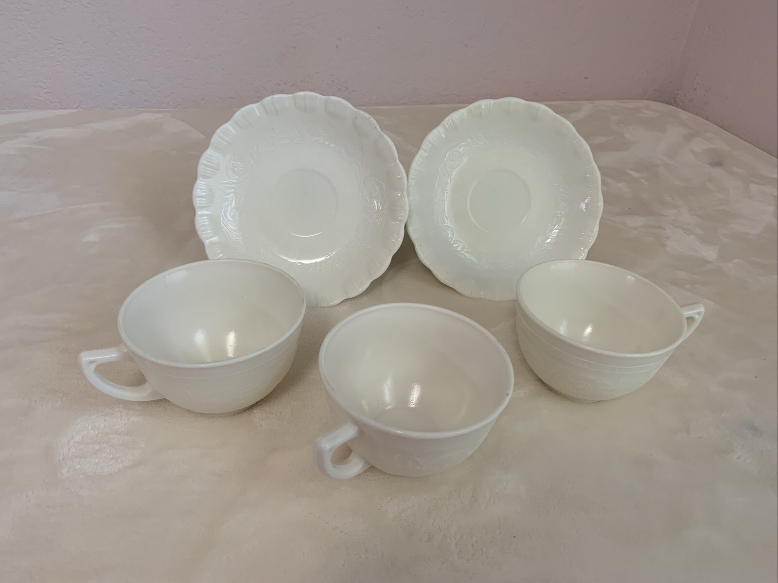 Chinex Classic Ivoryby MACBETH-EVANS (x3) CUPS & (x2) SAUCERS - Depression Glass