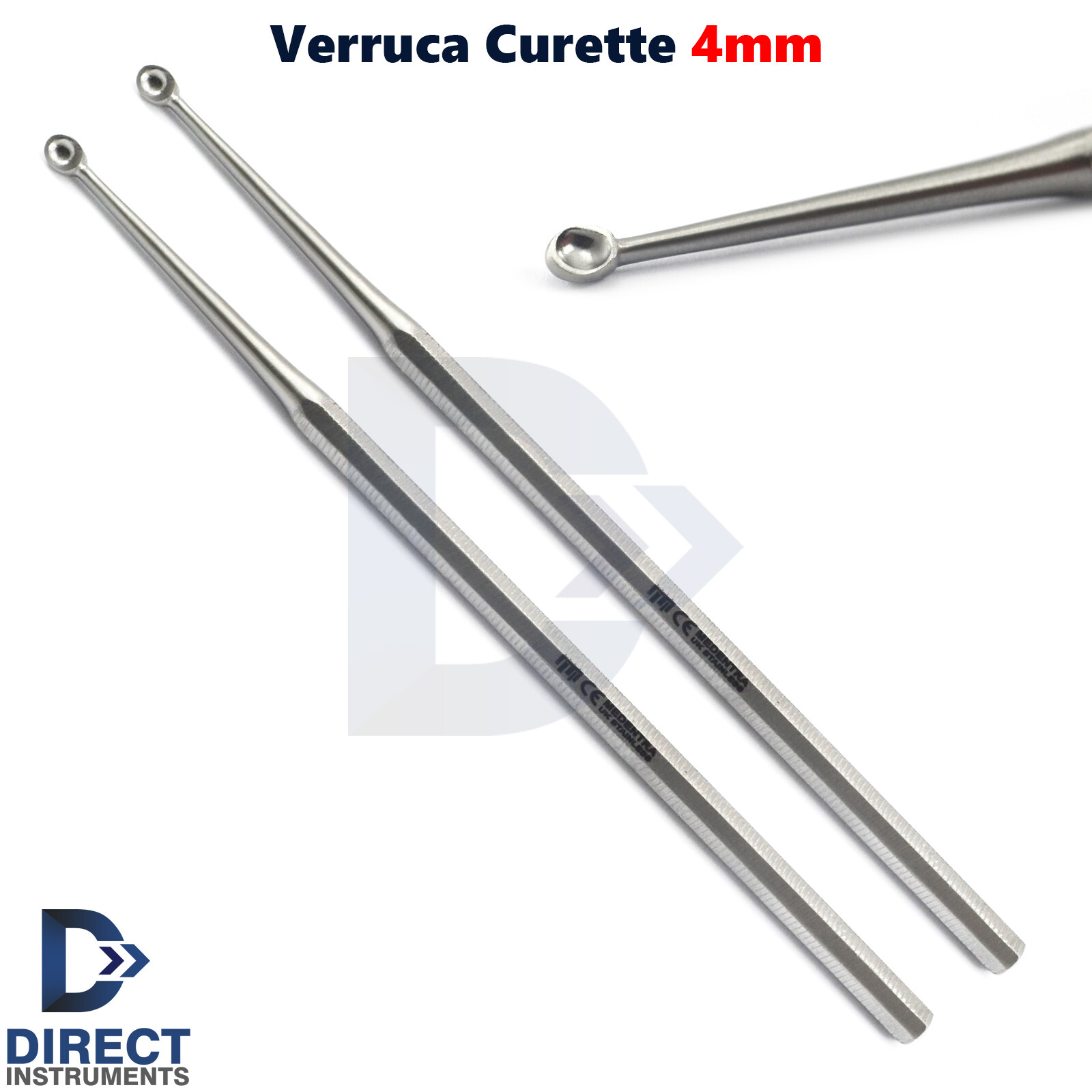2Pcs Verruca Curette Podiatry Excavator 4mm Cup Tip Skin Treatment Wart Surgical