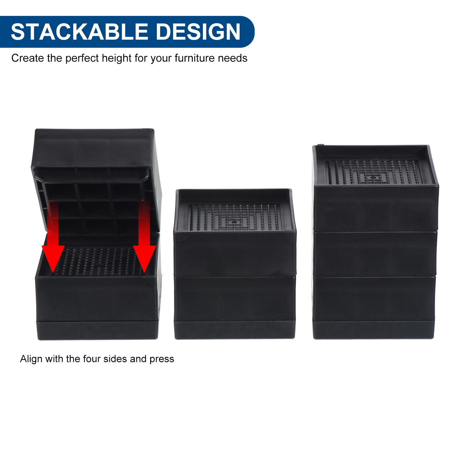 4Pack Bed Risers 1.5" Furniture Risers Square Adjustable Couch Riser Black