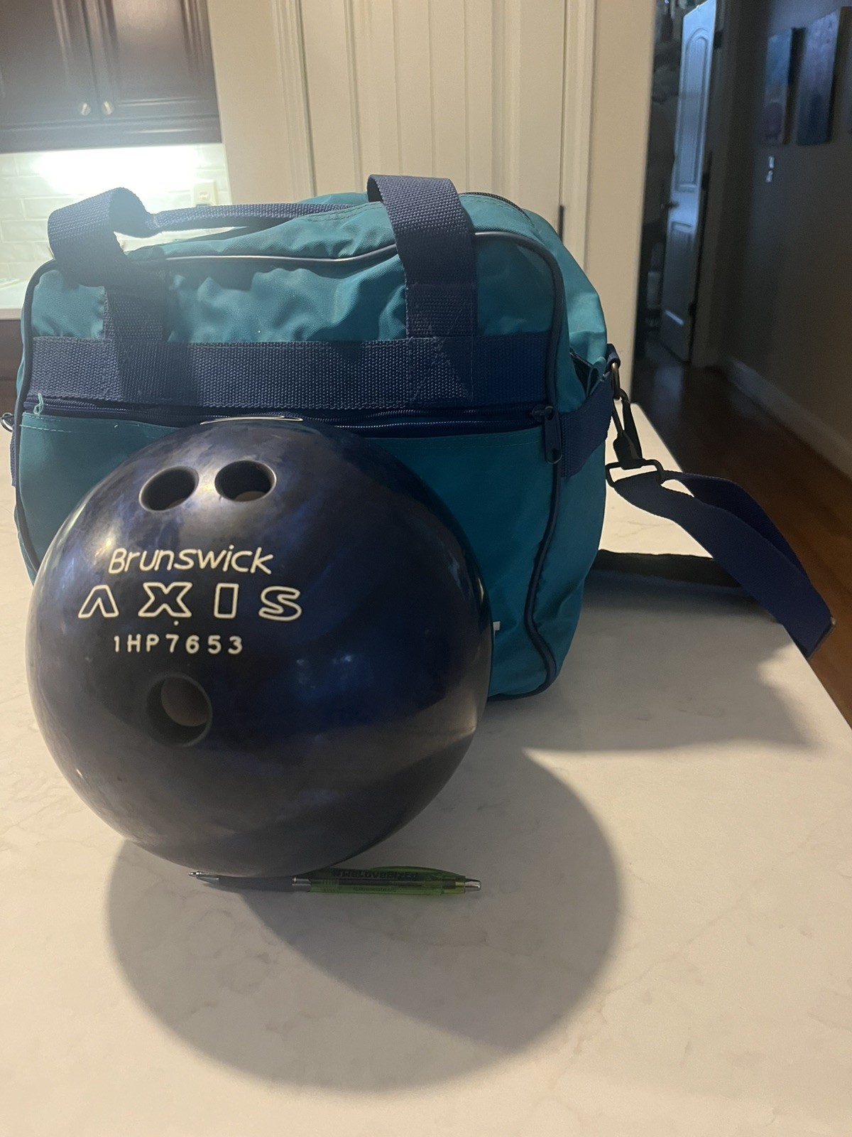 Brunswick Axis Bowling Ball Blue SWIRL 11 Pounds 14.1 Ounces Single Drill