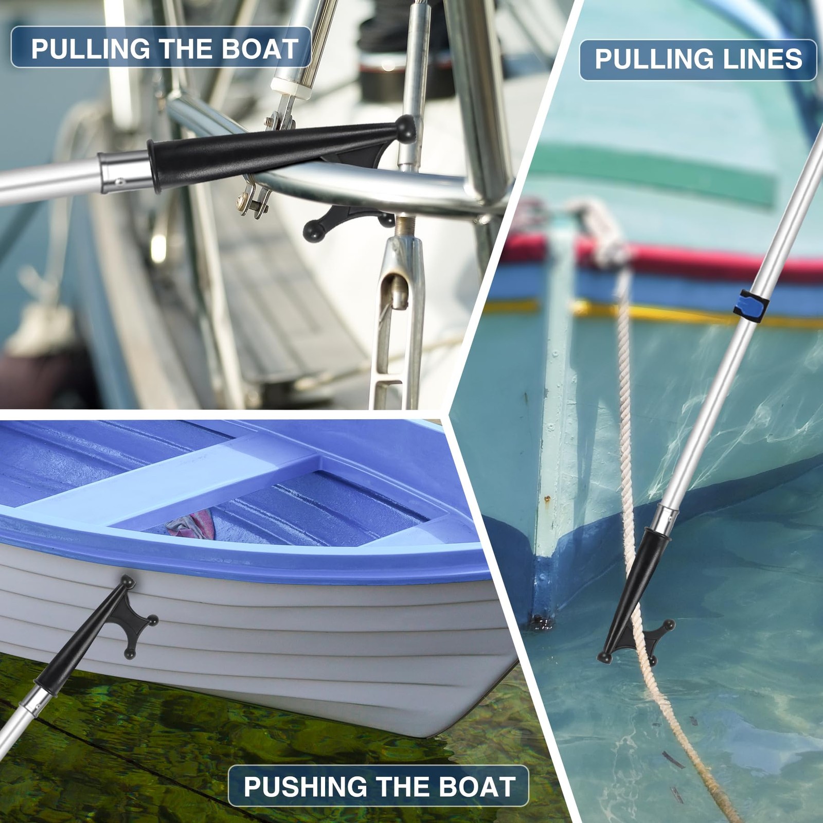 Lineslife Boat Hook: 4-8ft Telescoping Pole, Floating, Sturdy, Rust-Resistant