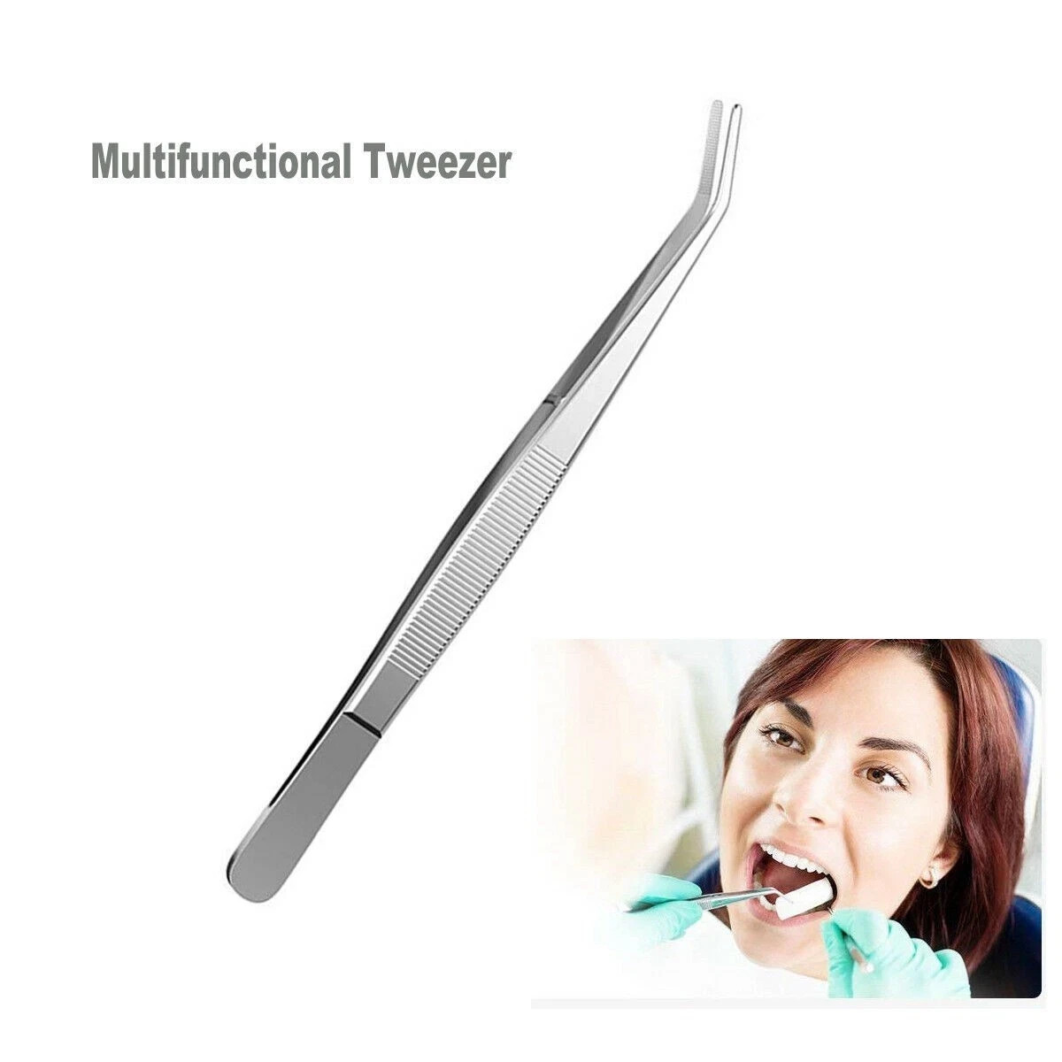 Dental Stainless Steel Tweezer Tweezers Serrated Angled Forceps Pliers Holder